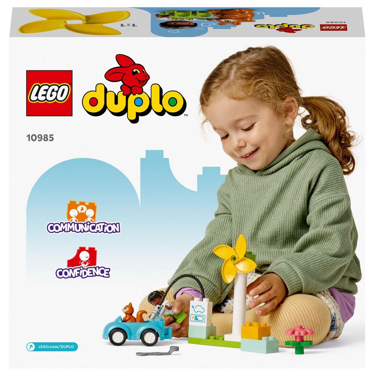 LEGO Duplo 10985 L'éolienne et la voiture électrique, Jouet Voiture pour Enfants Dès 2 Ans, Garçons et Filles, Jouets Éducatifs avec Figurines