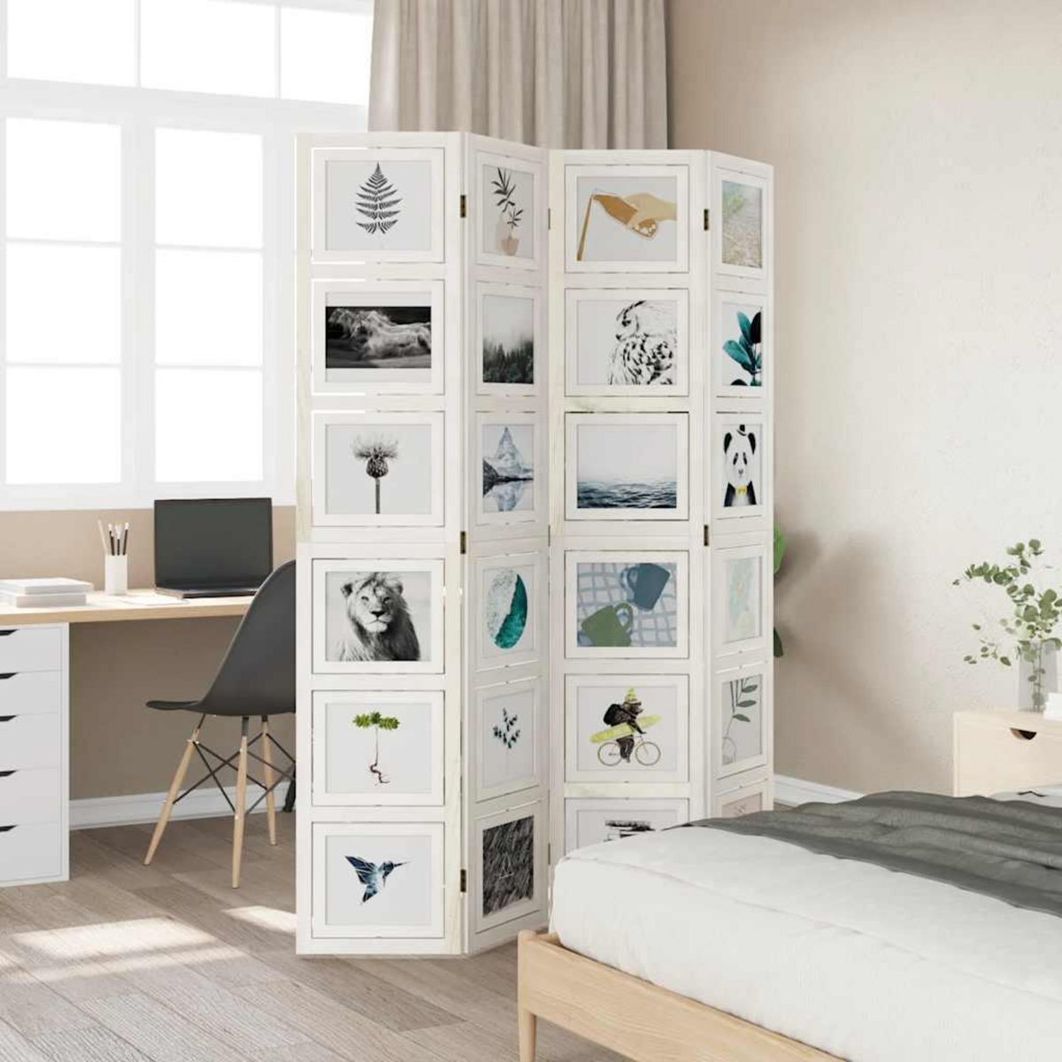 VIDAXL Cloison de separation 4 panneaux blanc bois de paulownia massif