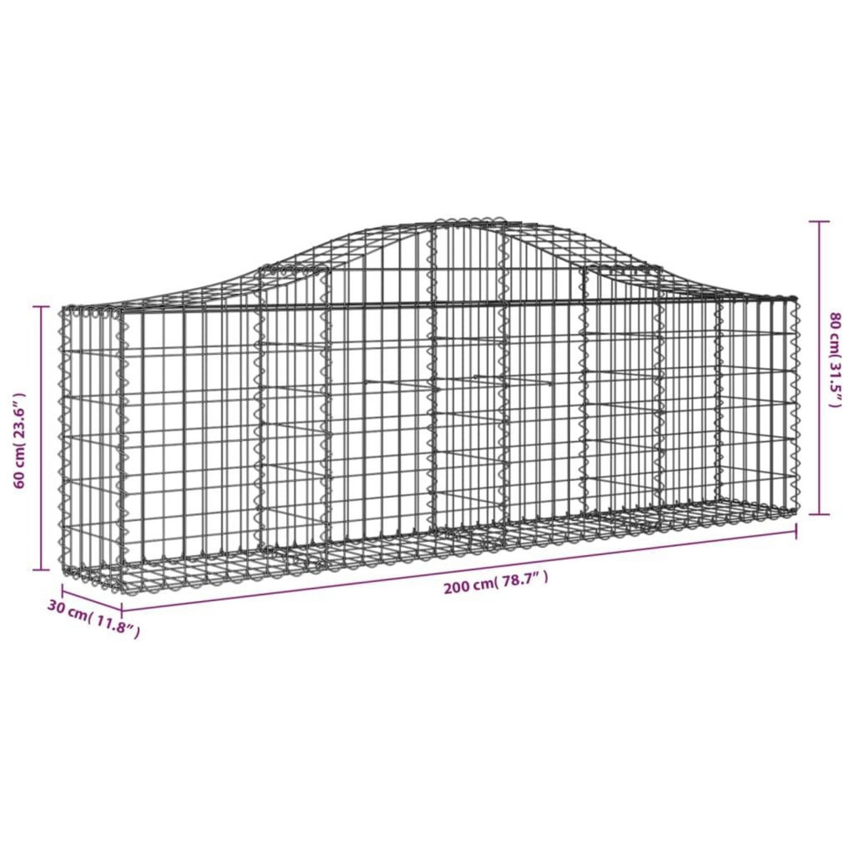 VIDAXL Paniers a gabions arques 20 pcs 200x30x60/80 cm Fer galvanise