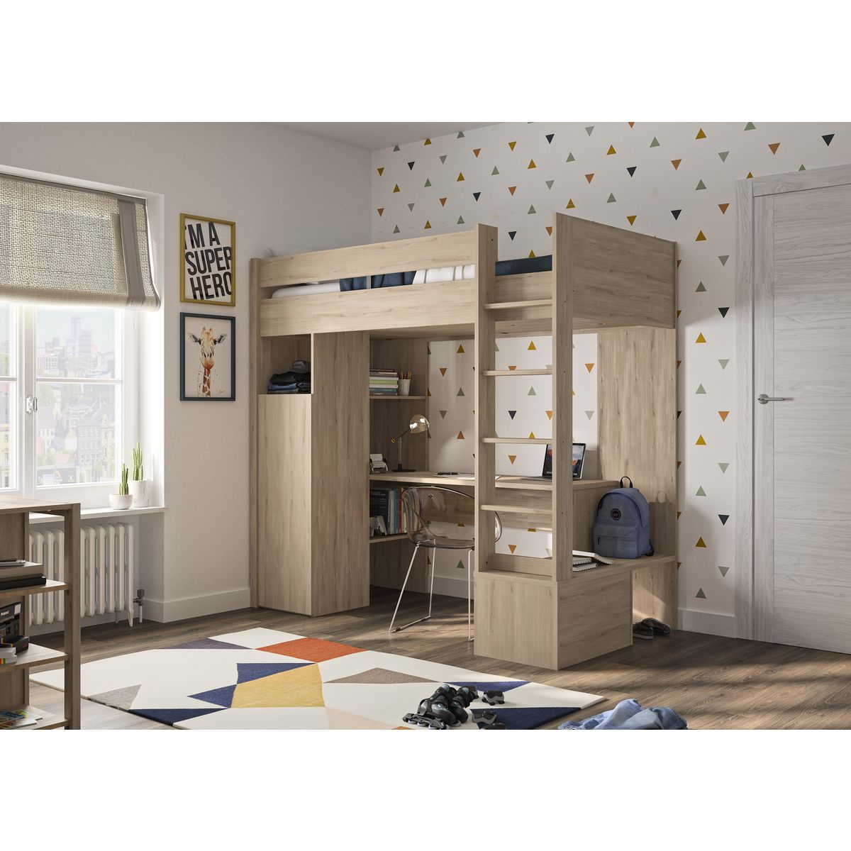 GAMI Lit mezzanine couchage 90x200cm JONATHAN