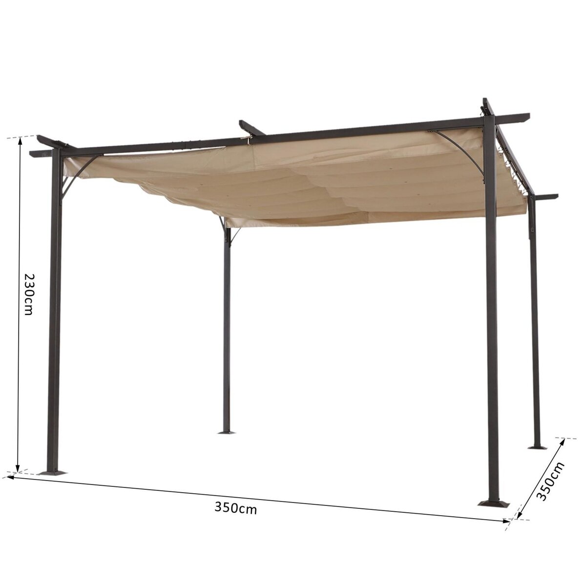 OUTSUNNY Pergola rétractable 3,5L x 3,5l x 2,30H m structure métal époxy anticorrosion noire + toile polyester haute densité 180 g/m² incluse beige
