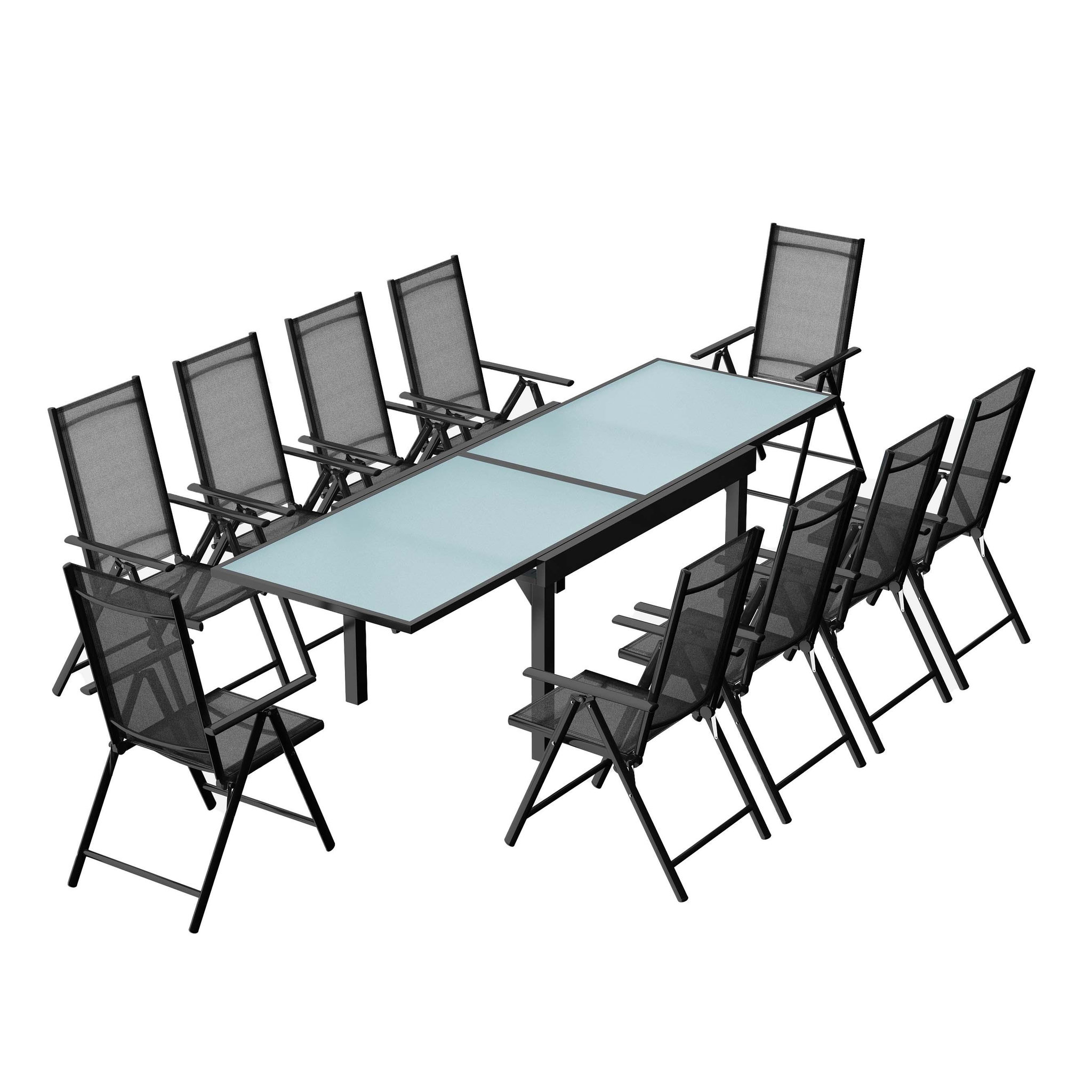 CONCEPT USINE Table de jardin extensible 10 fauteuils en alu et toile PVC BRESCIA