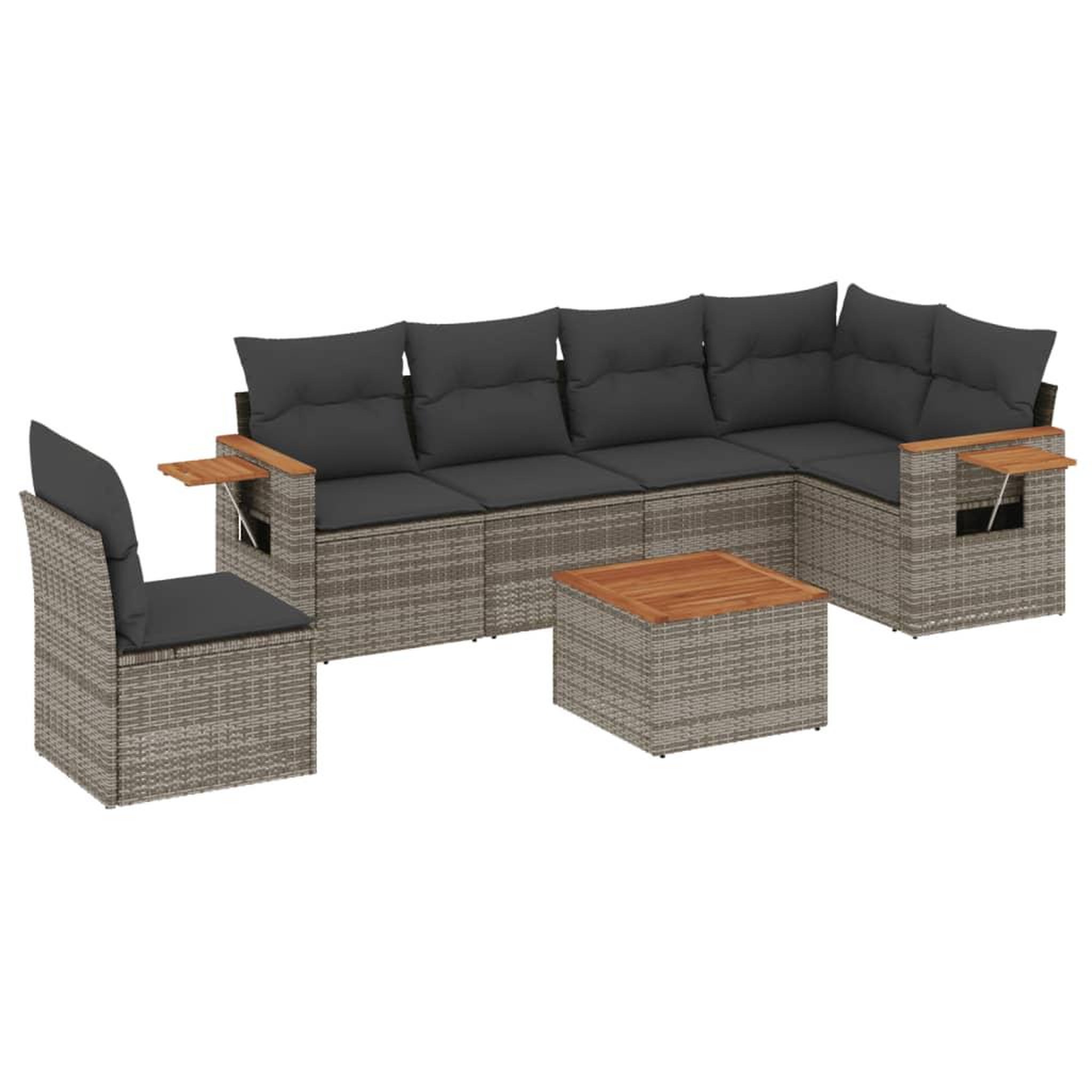 Voir la diapositive 2 : VIDAXL Salon de jardin avec coussins 7 pcs gris resine tressee