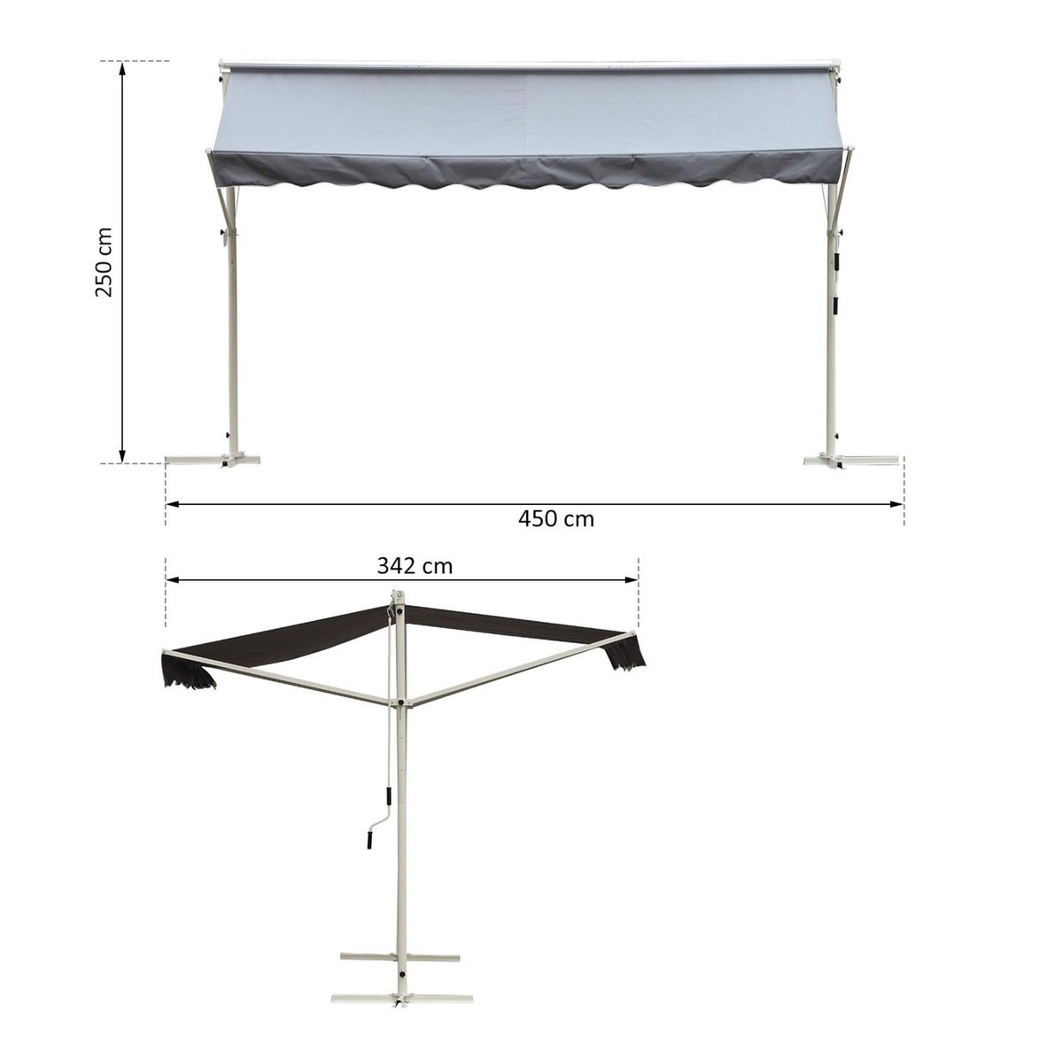 OUTSUNNY Store double pente manuel rétractable inclinaison réglable acier époxy blanc polyester imperméabilisé anti-UV gris dim. 4,50L x 3,40l x 2,55H m