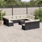 VIDAXL Salon de jardin avec coussins 14 pcs noir resine tressee