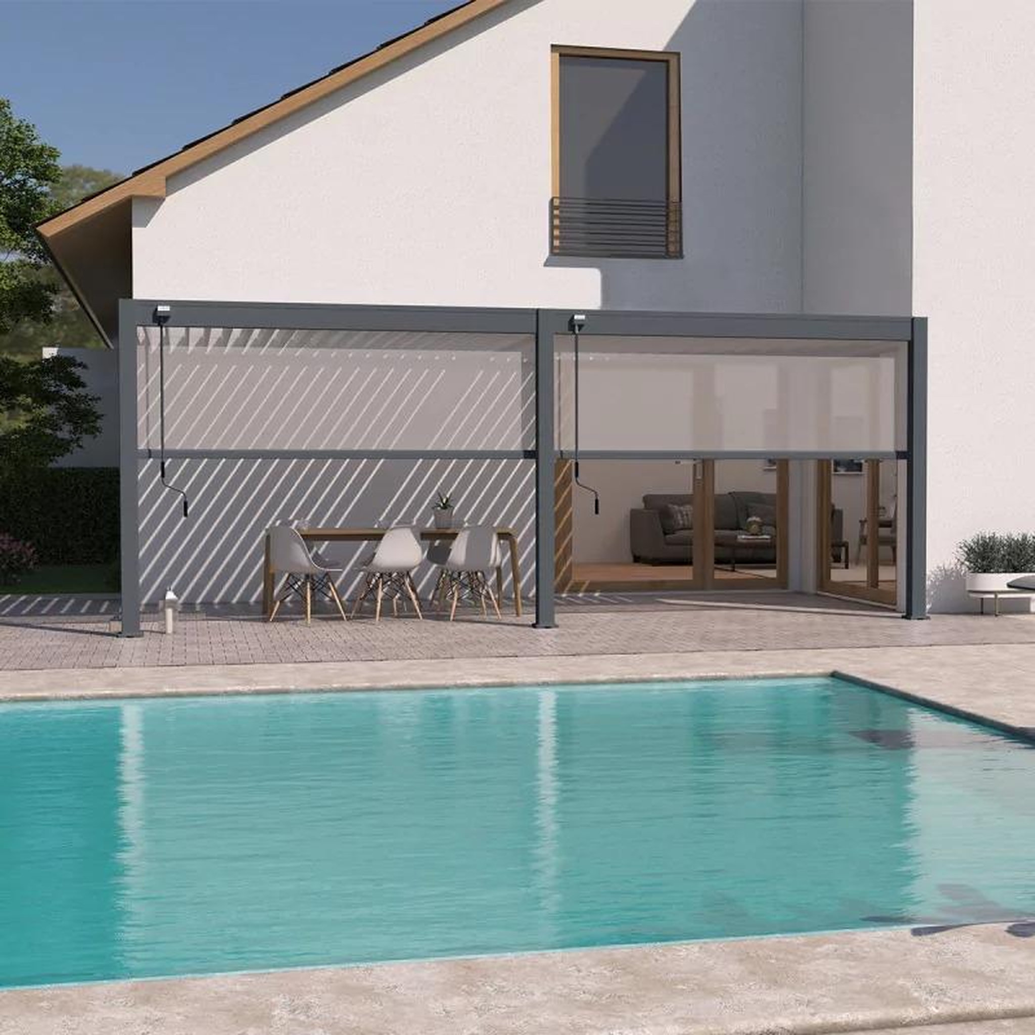 CENTRALE BRICO Pergola bioclimatique adossée 6 x 3 m avec 2 stores anthracite- aluminium anthracite - toiture étanche