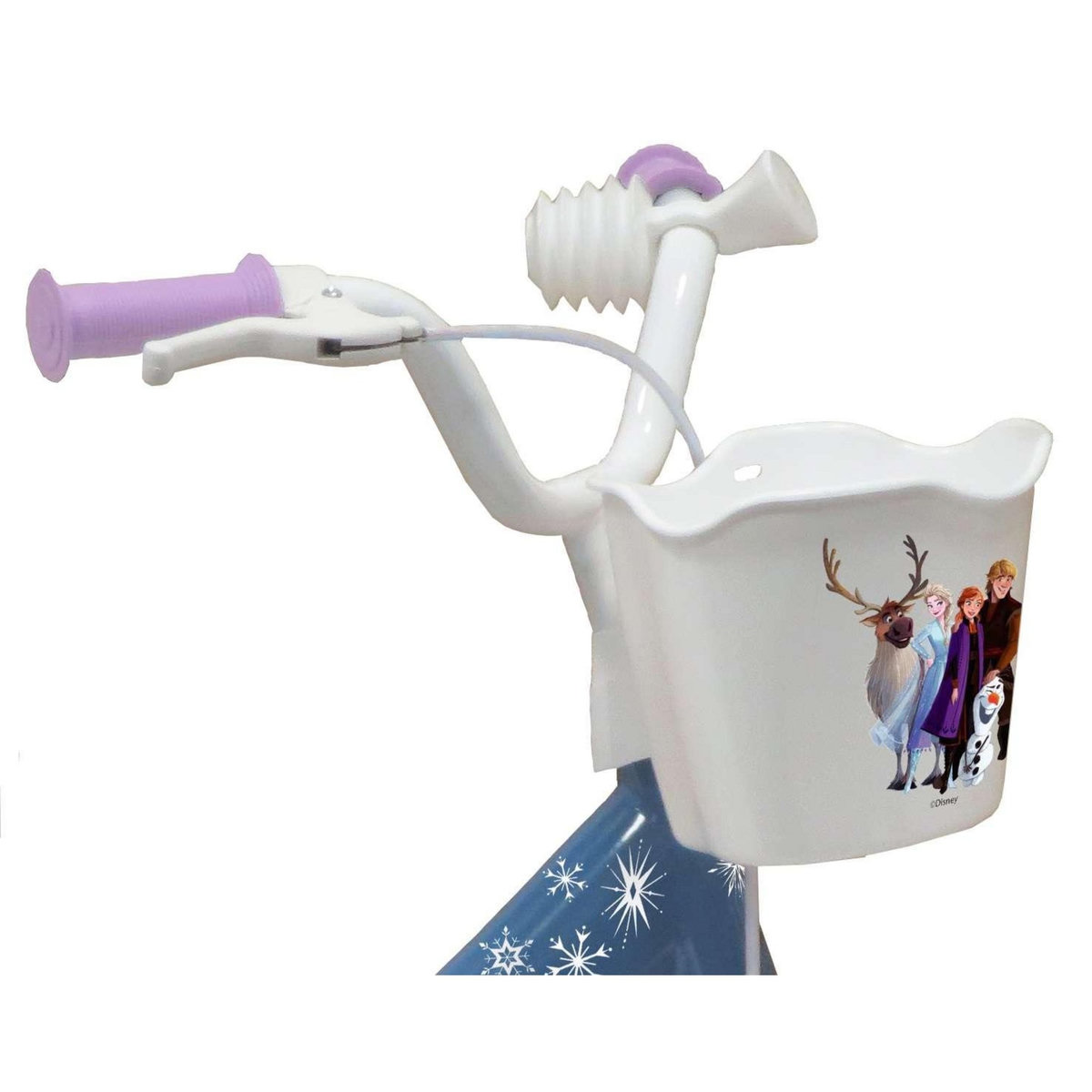 Disney La Reine des Neiges Vélo enfnat - Modèle 12'' Reine des neiges pour enfant de 85/100 cm avec stabilisateurs - 1 Frein - Panier avant - Porte poupée arrière et roues batons