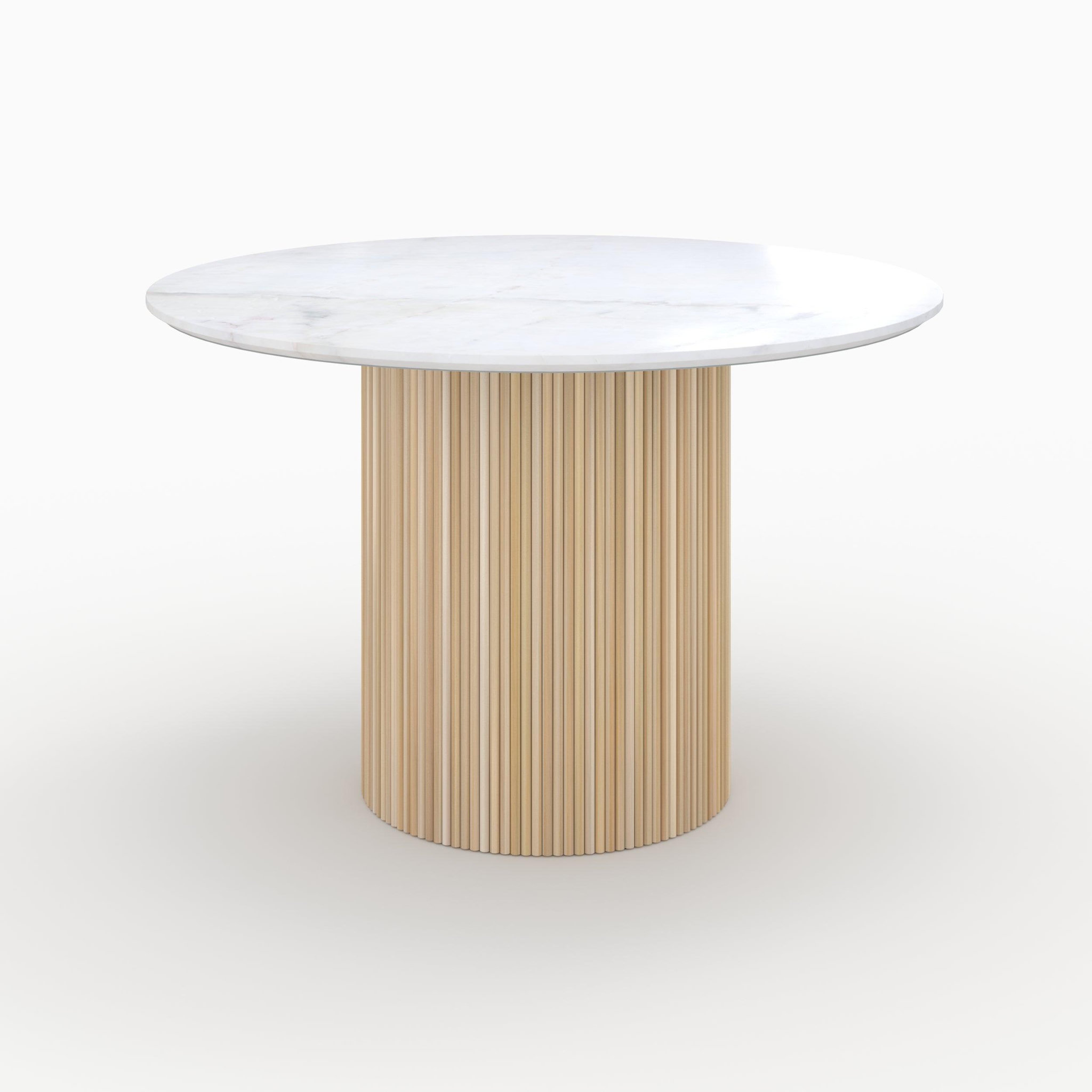 MAISON PAVANE Table ronde 4 personnes en marbre blanc et bois de manguier d120 cm-agathe