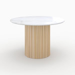 MAISON PAVANE Table ronde 4 personnes en marbre blanc et bois de manguier D120 cm-Agathe