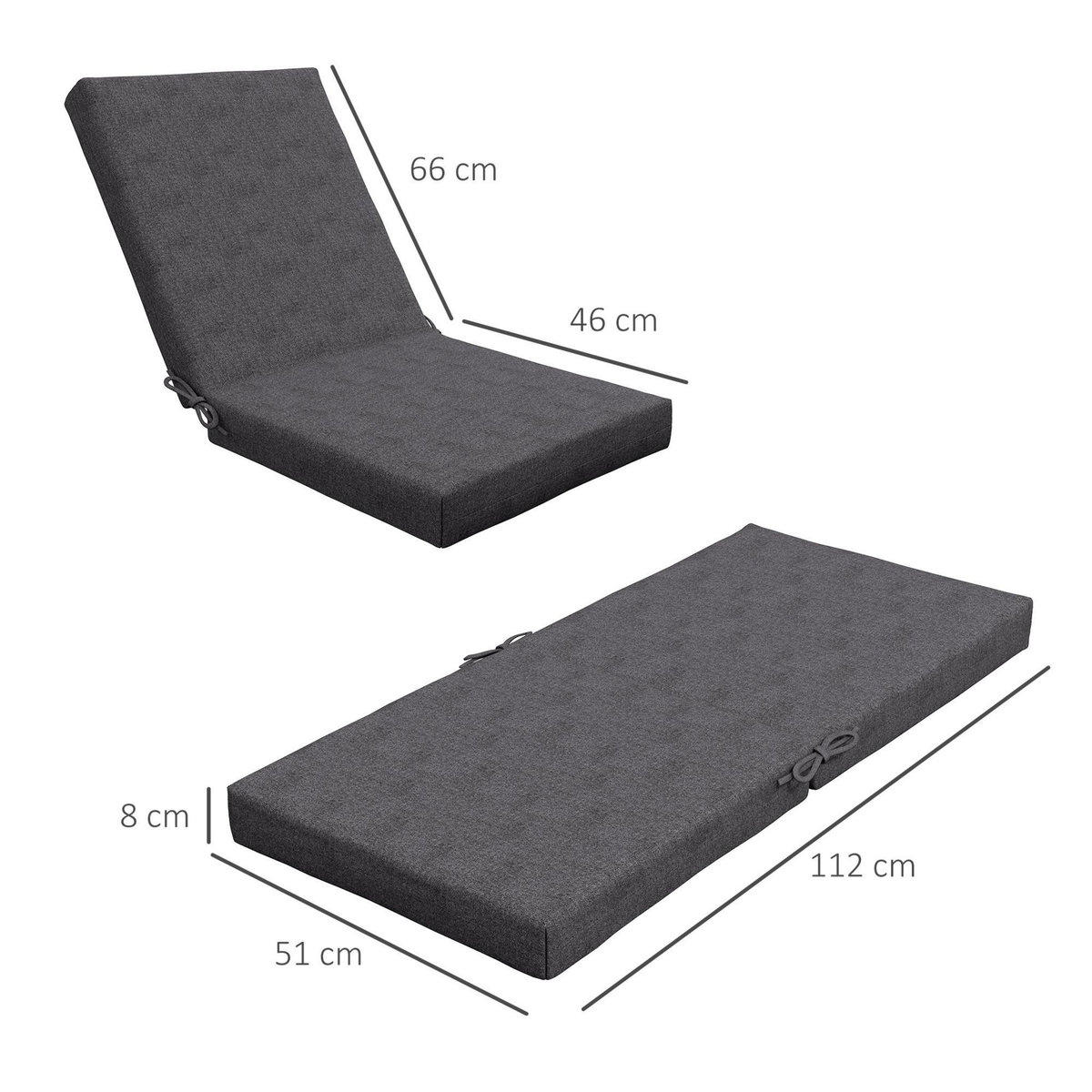 OUTSUNNY Lot de 2 coussins galettes de chaise de jardin - dim. 112L x 51l x ép. 8 cm - cordons attache - polyester déperlant anthracite