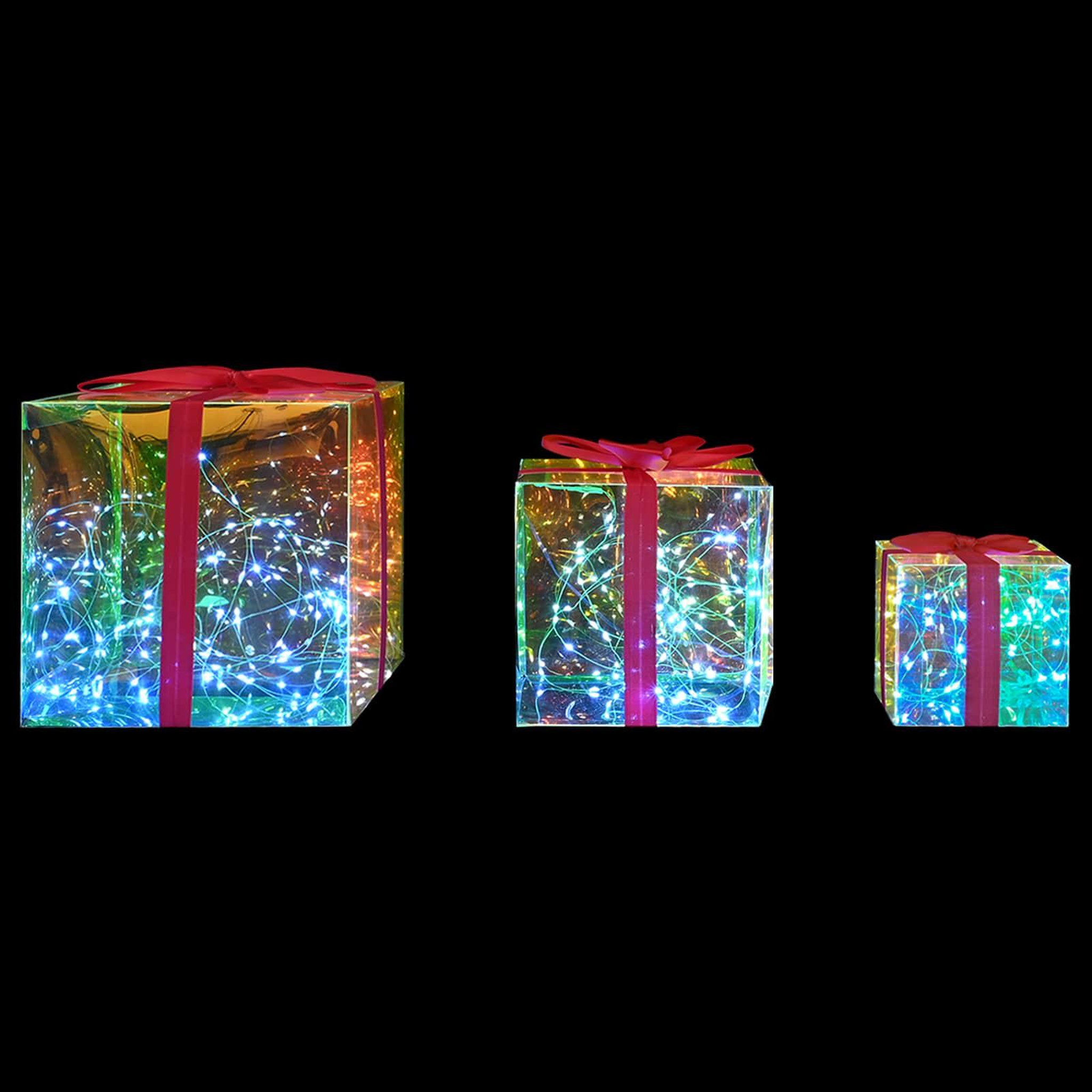 Voir la diapositive 5 : VIDAXL Boîte-cadeau LED iridescente prismatique 3 pc Multicolore