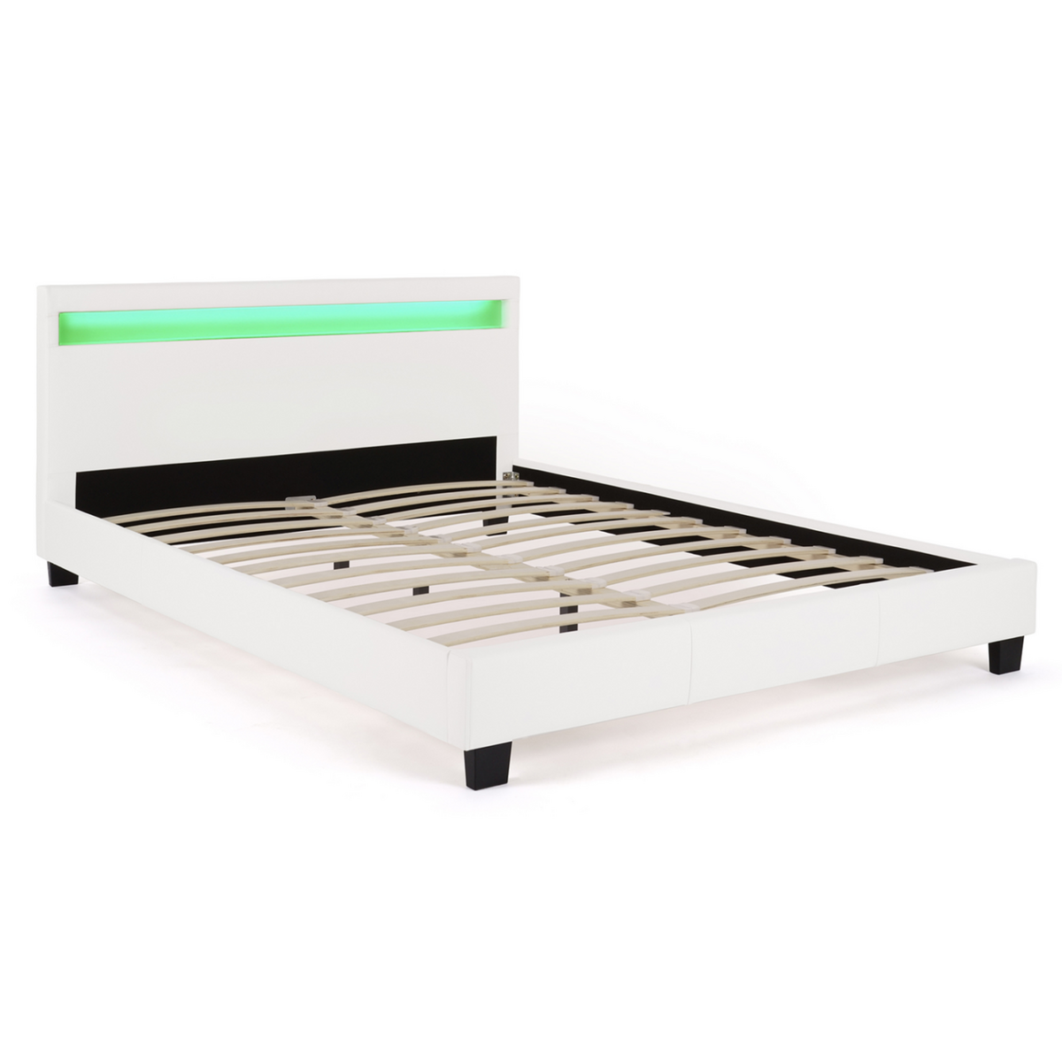 ID MARKET Lit double NEO avec tête de lit LED intégrées et sommier 140 x 190 cm PVC blanc