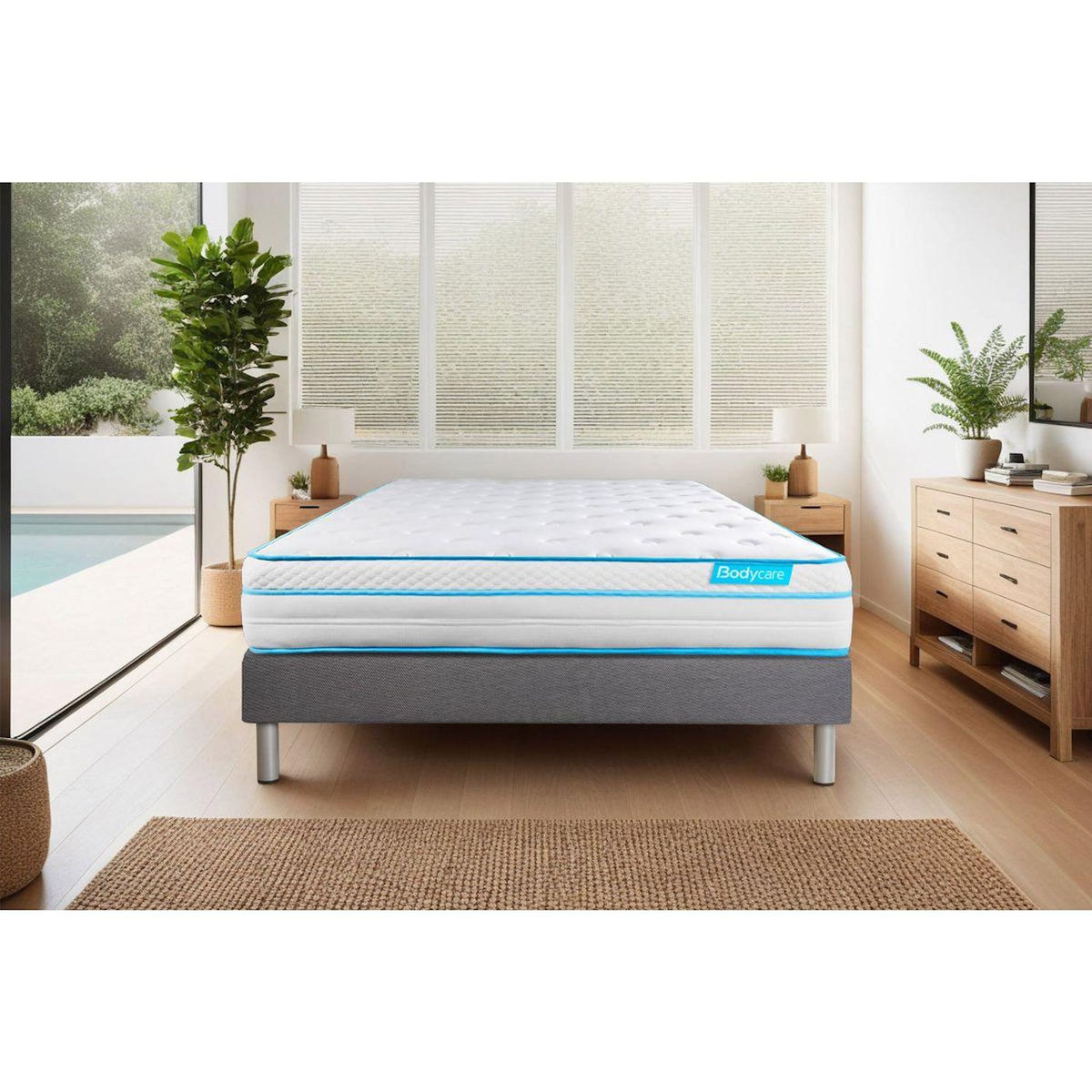 BODYCARE Ensemble 160x200 matelas BodyMax micro ressorts ensachés et mémoire de forme + sommier kit gris