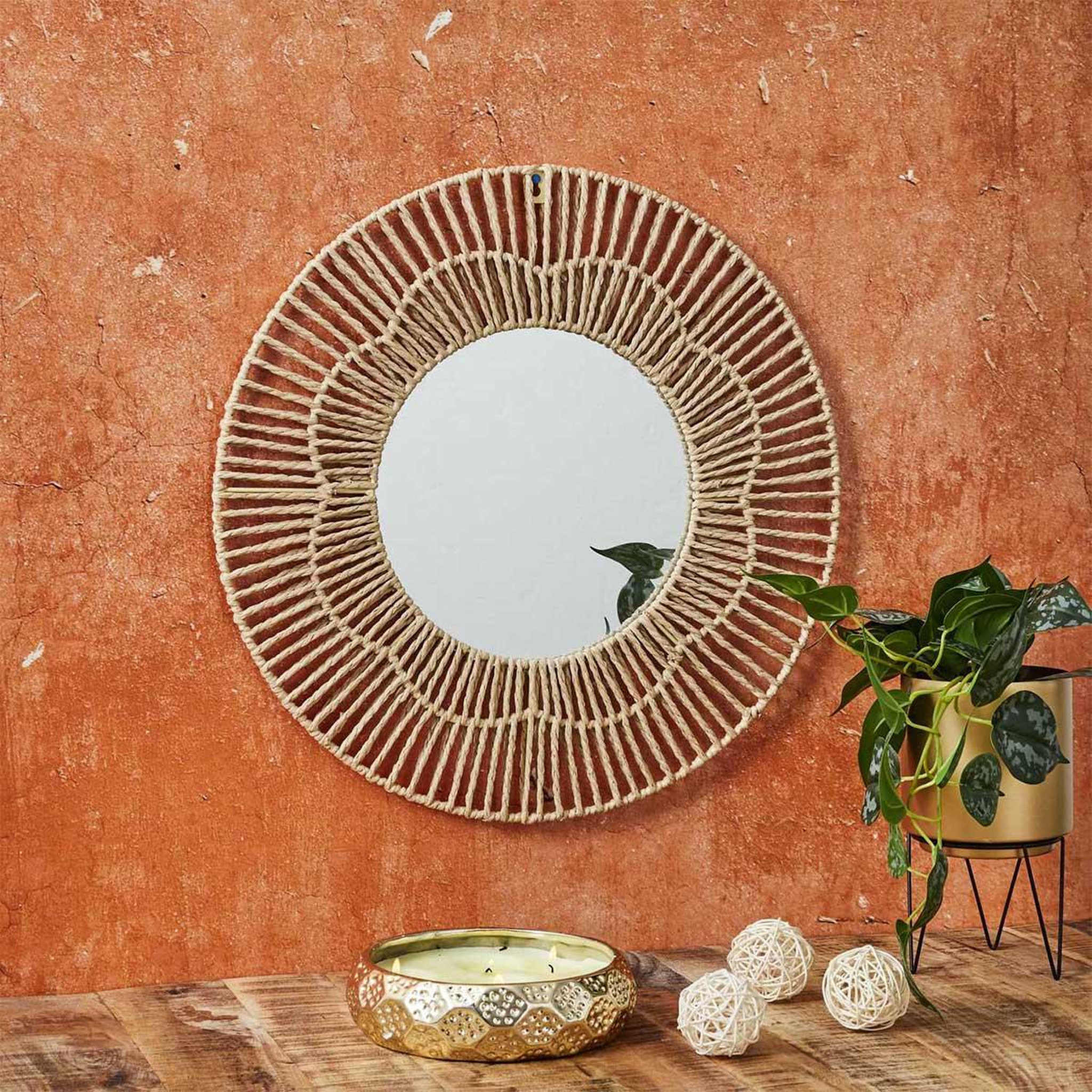 Voir la diapositive 2 : The Home Deco Factory Miroir mural déco  rond  50cm naturel