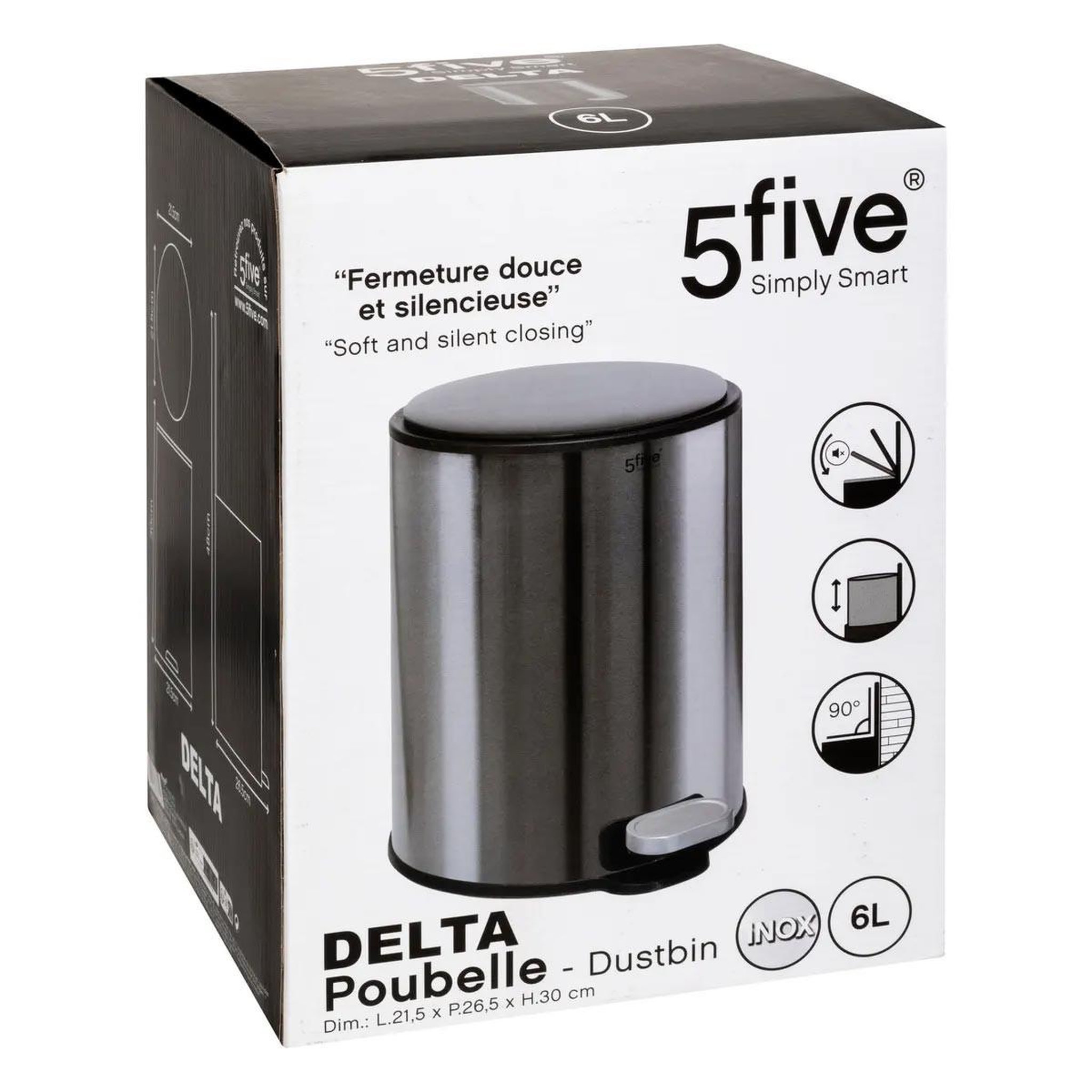 Voir la diapositive 6 : FIVE Poubelle en métal  delta  6l inox noir