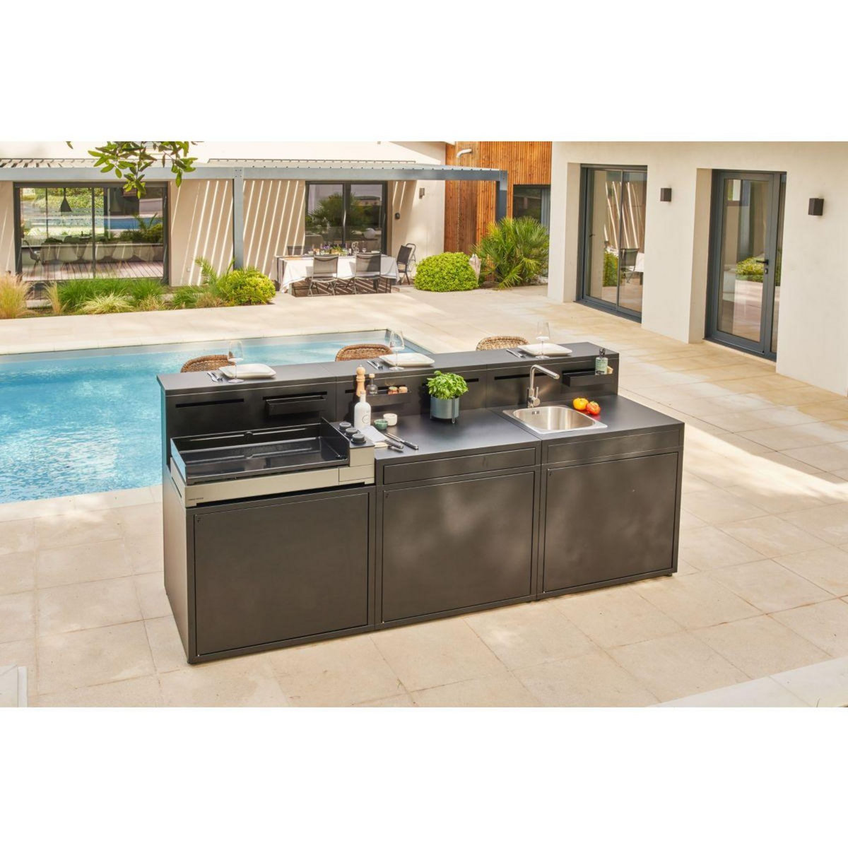 FORGE ADOUR Meuble de cuisine extérieure SDAF CBN desserte acier fermé Comptoir