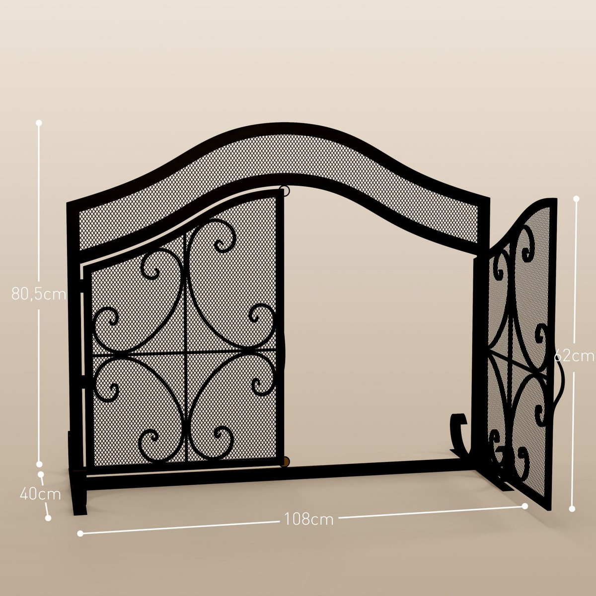 HOMCOM Pare-feu cheminée poêle style fer forgé - pare-étincelles 2 portes - dim. 105L x 40l x 80H cm - acier métal noir