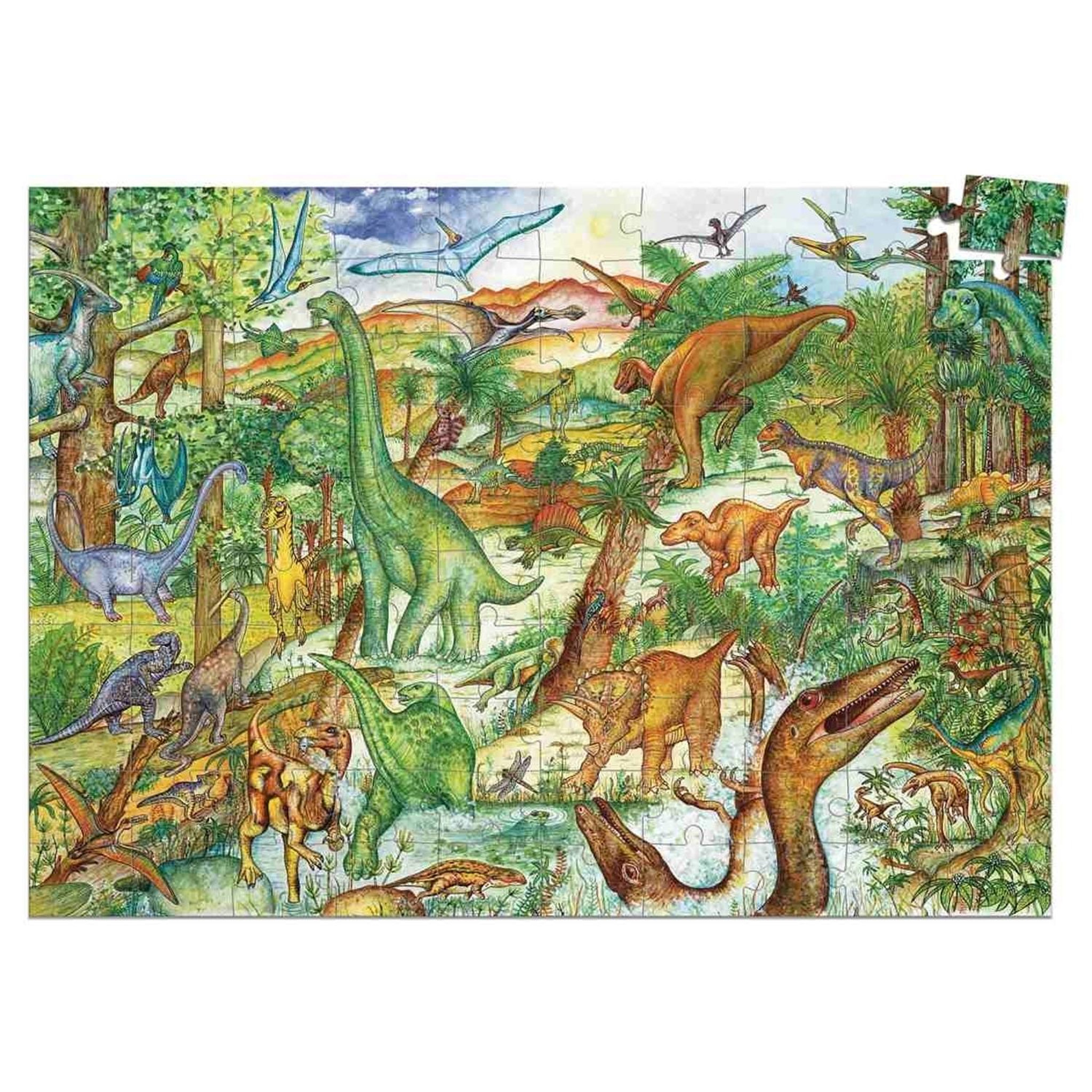 Voir la diapositive 2 : Djeco Puzzle d'observation Dinosaures et livret 100 pièce