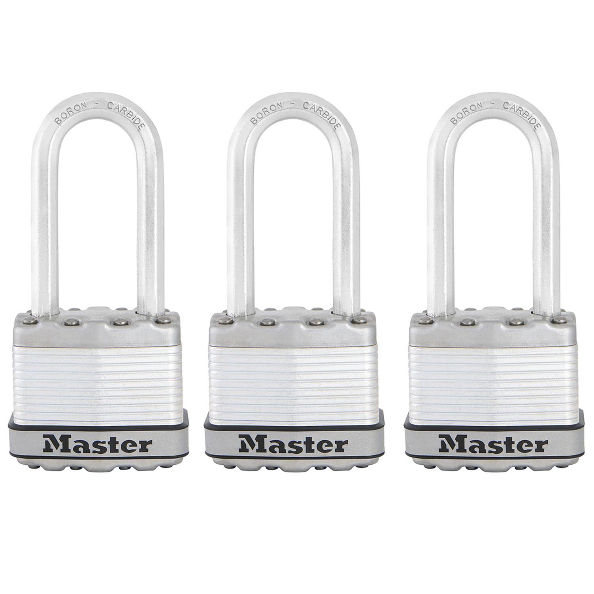Master lock Cadenas Haute Sécurité [A Clé] [Acier Laminé] [Extérieur] [Anse L] [Pack de 3] M1EURTRILH