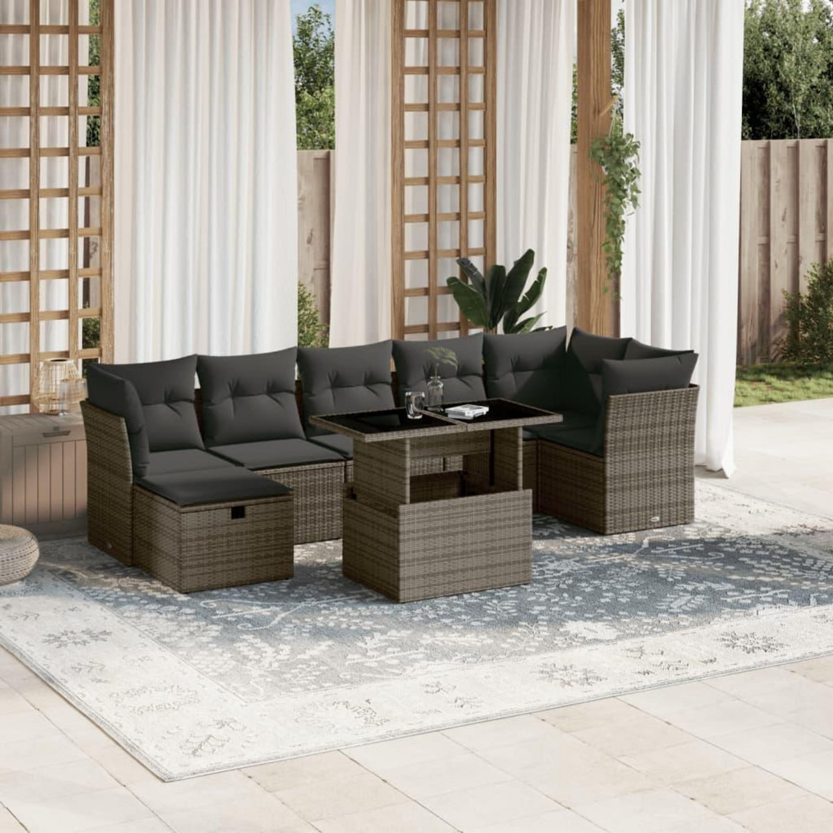 VIDAXL Salon de jardin 8 pcs avec coussins gris resine tressee