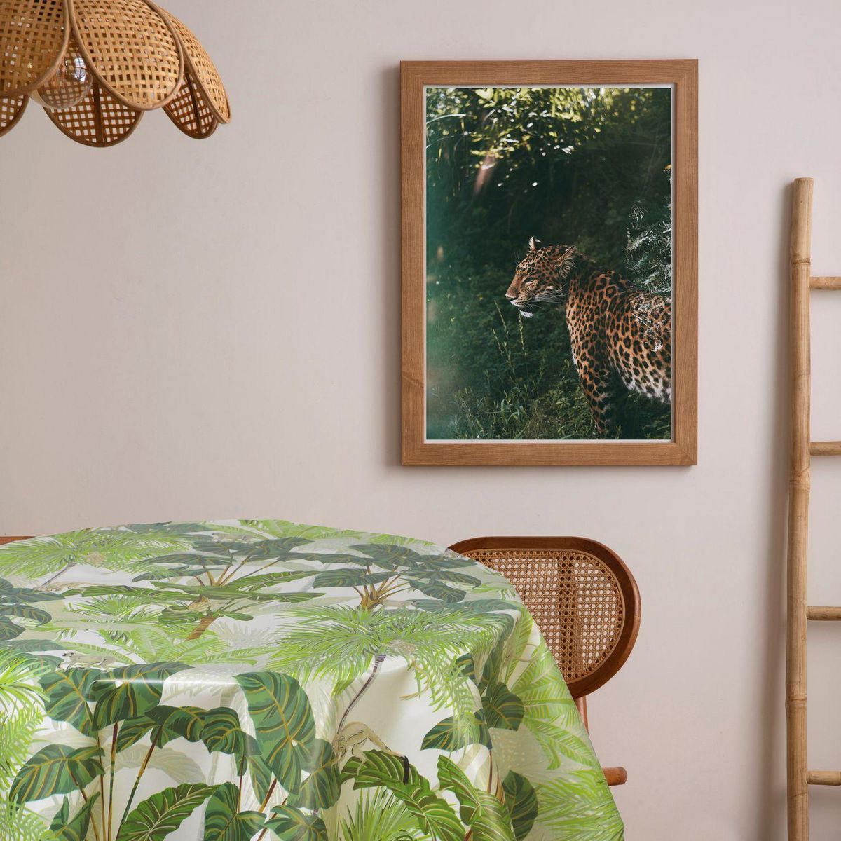 HABITABLE Nappe en toile cirée ronde motif tropical MONKEY - Diam. 150 cm