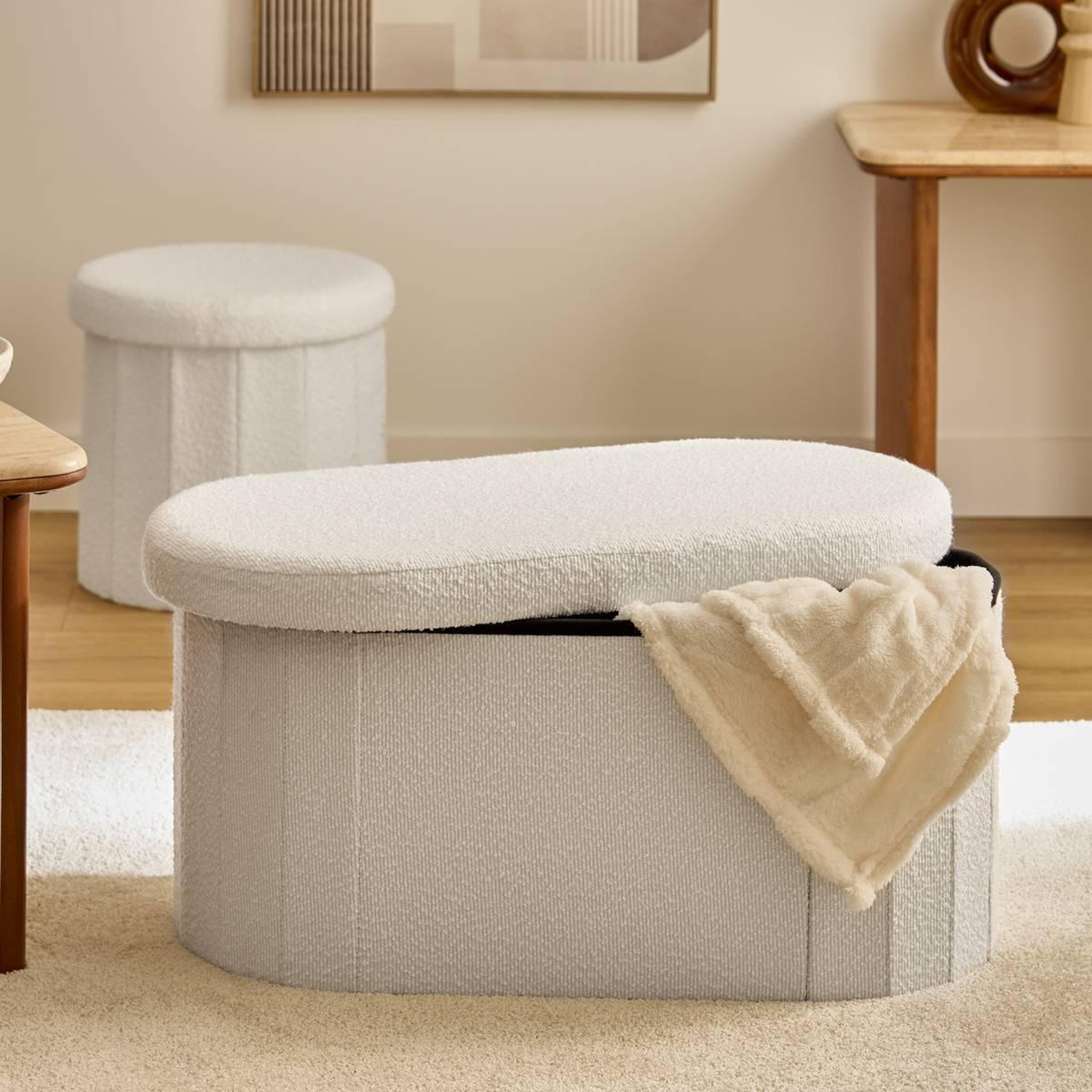 Voir la diapositive 5 : ATMOSPHERA Pouf coffre double  fink  76cm blanc