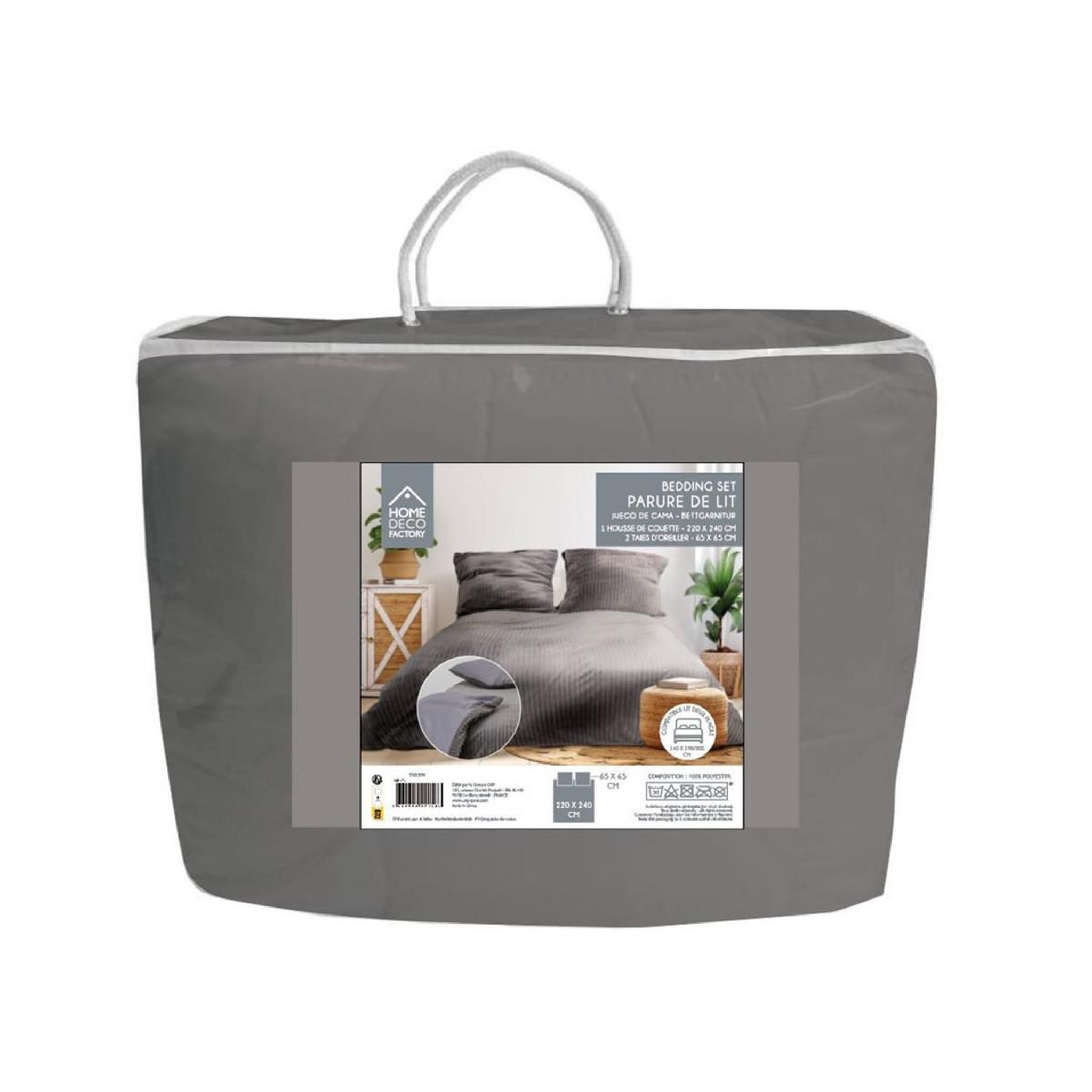 Voir la diapositive 4 : The Home Deco Factory Parure de lit 3 pièces  douceur  240x220cm gris