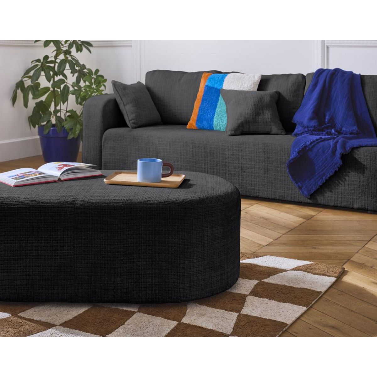 BEST MOBILIER Miro - pouf en velours texturé