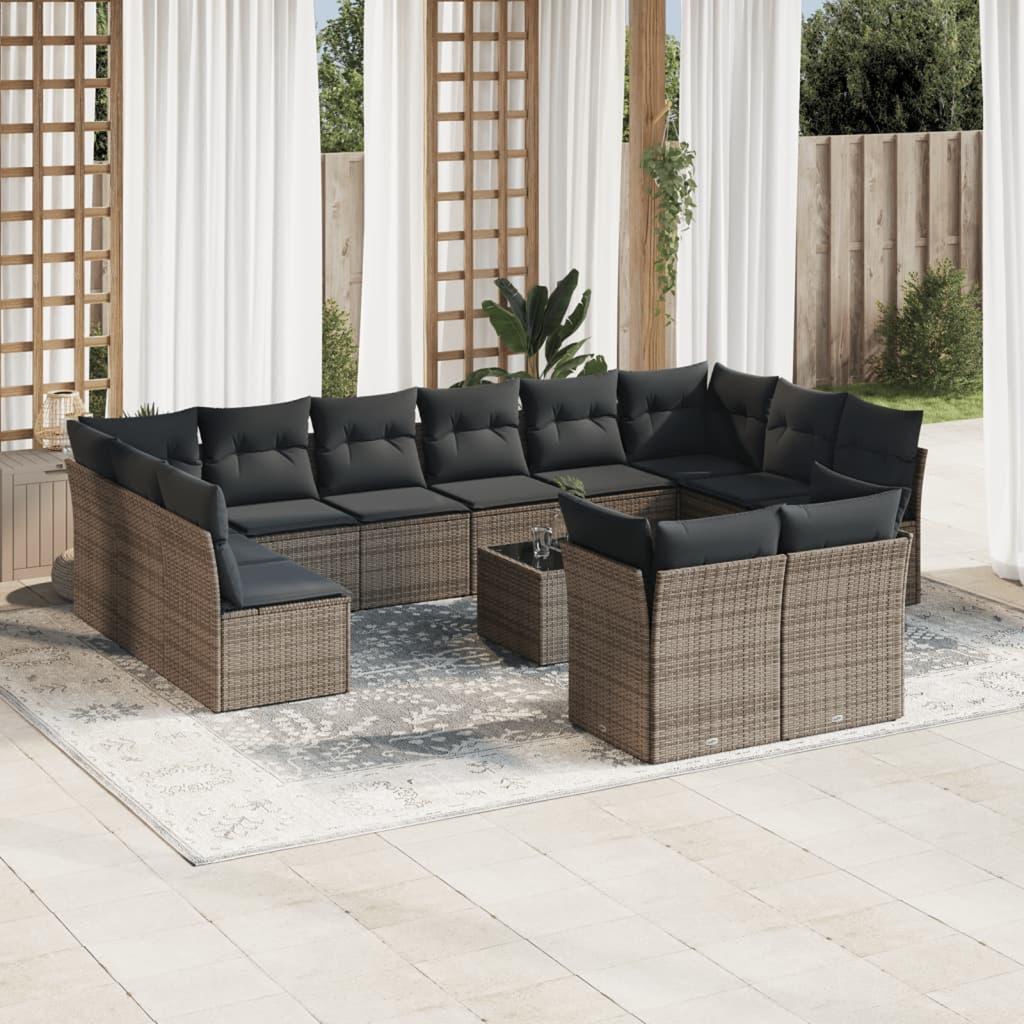 VIDAXL Salon de jardin avec coussins 13 pcs gris resine tressee