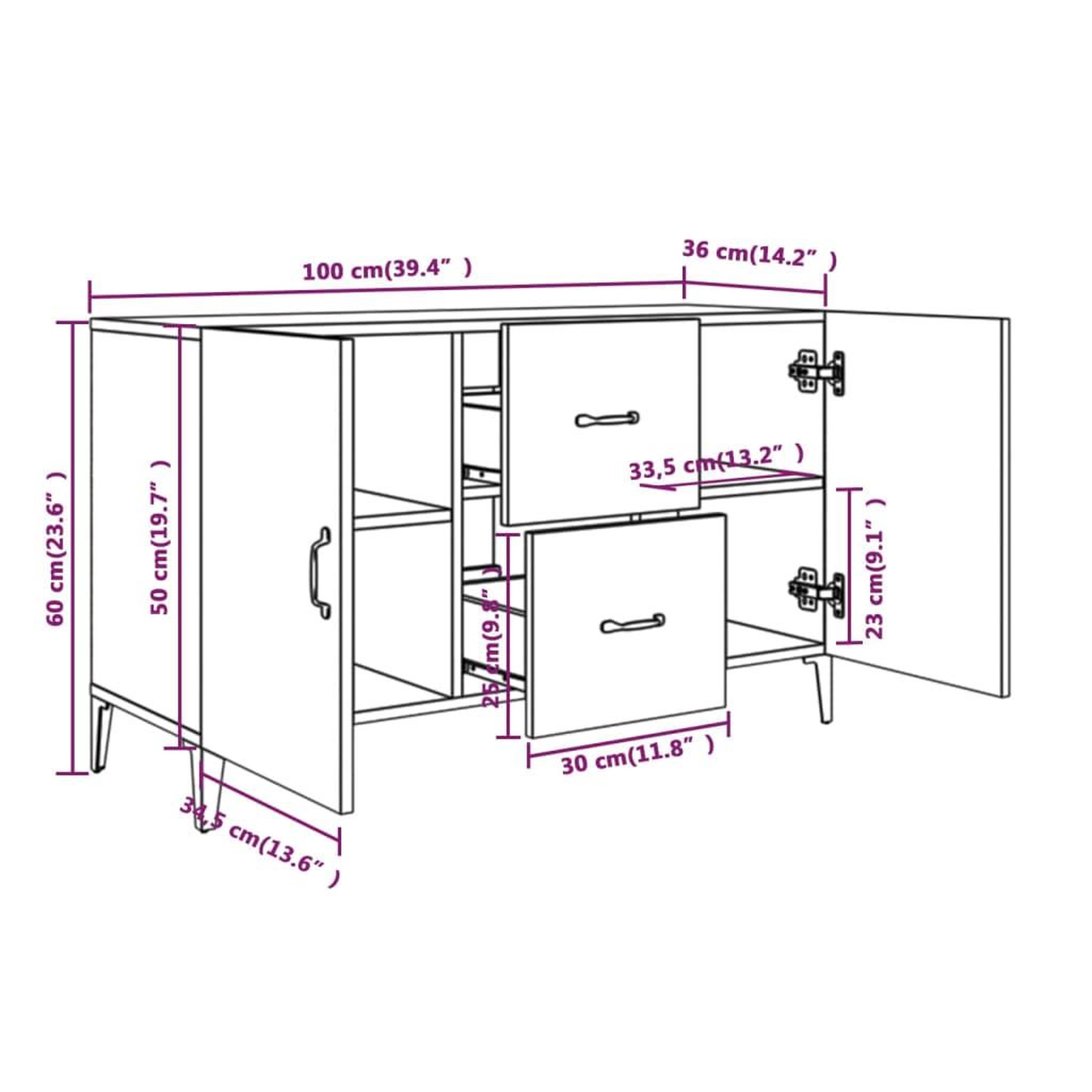 Voir la diapositive 6 : VIDAXL Buffet chene fume 100x36x60 cm bois d'ingenierie