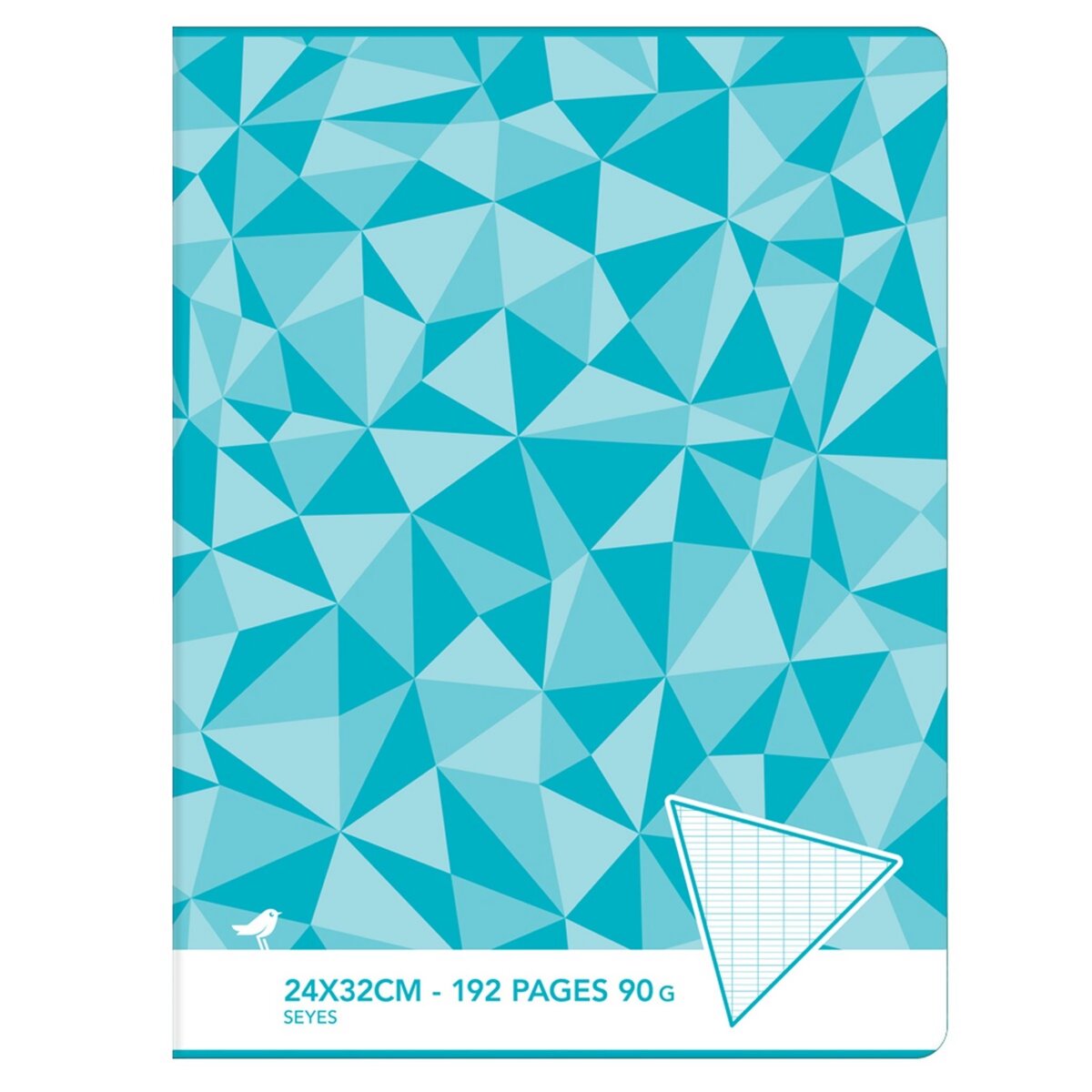 AUCHAN Cahier piqué 24x32cm 192 pages grands carreaux Seyes bleu motif triangles