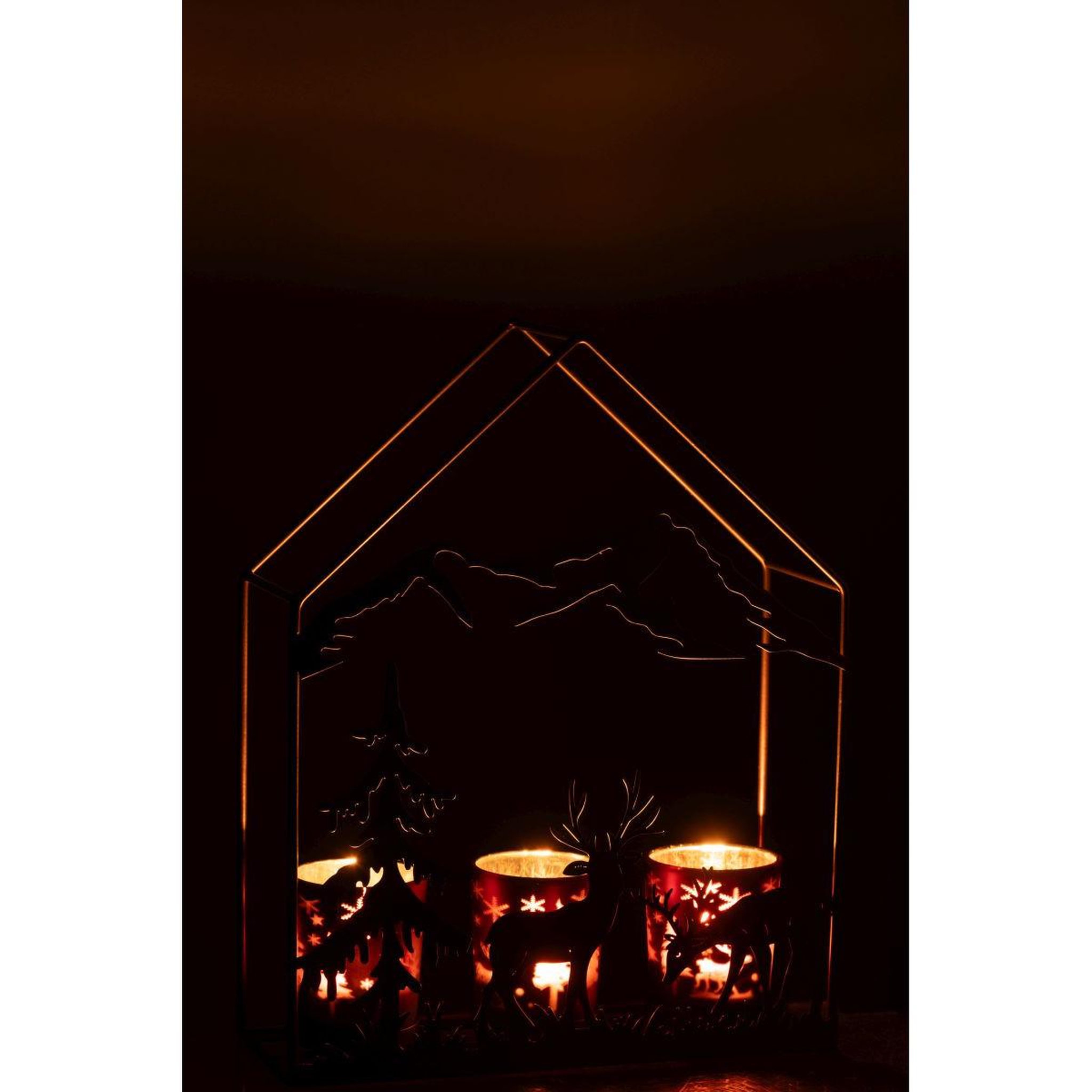 Voir la diapositive 6 : J-LINE Photophore Maison en Métal  Chalet  29cm Marron