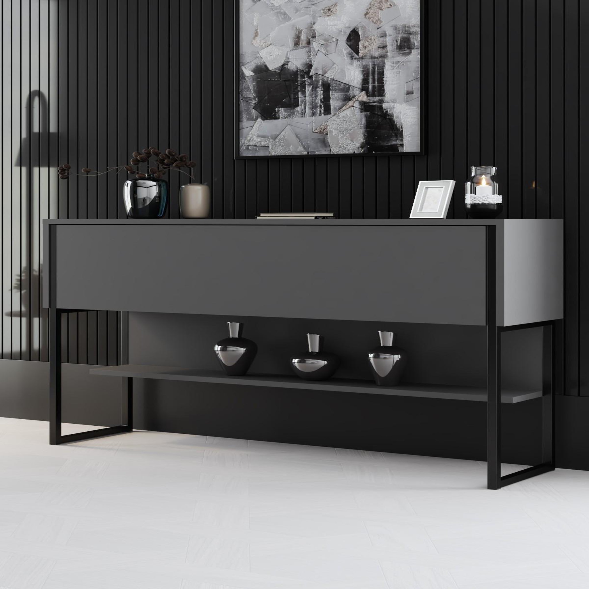 Voir la diapositive 2 : Habitat et Jardin Commode en bois  luxe  - 120 x 30 x 80 cm - noiranthracite