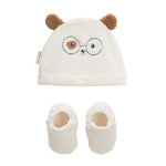 Petit Béguin Bonnet bébé et chaussons en velours Zeste d'amour. Coloris disponibles : Beige