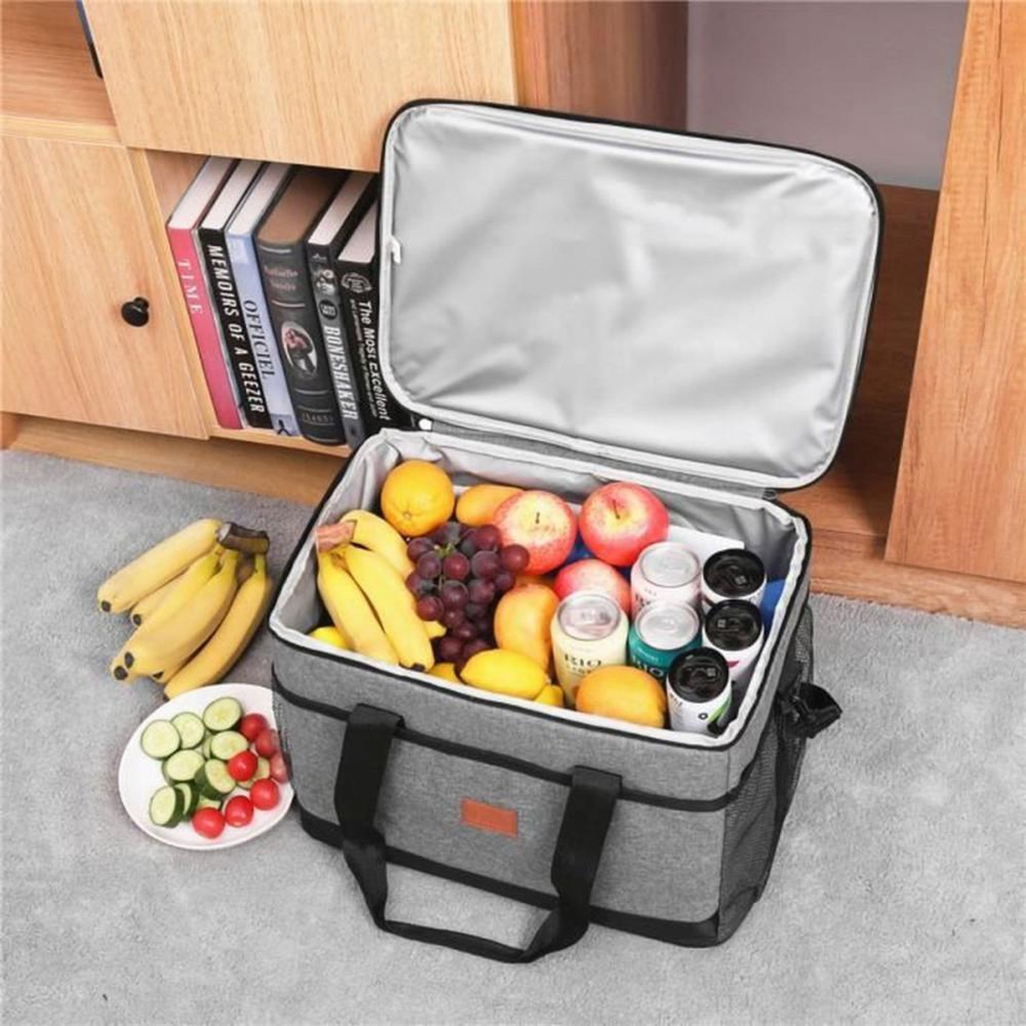 Voir la diapositive 3 : Sac isotherme pliable 32 L gris doublure PEVA 42x31x28 cm fermeture éclair ouverture large