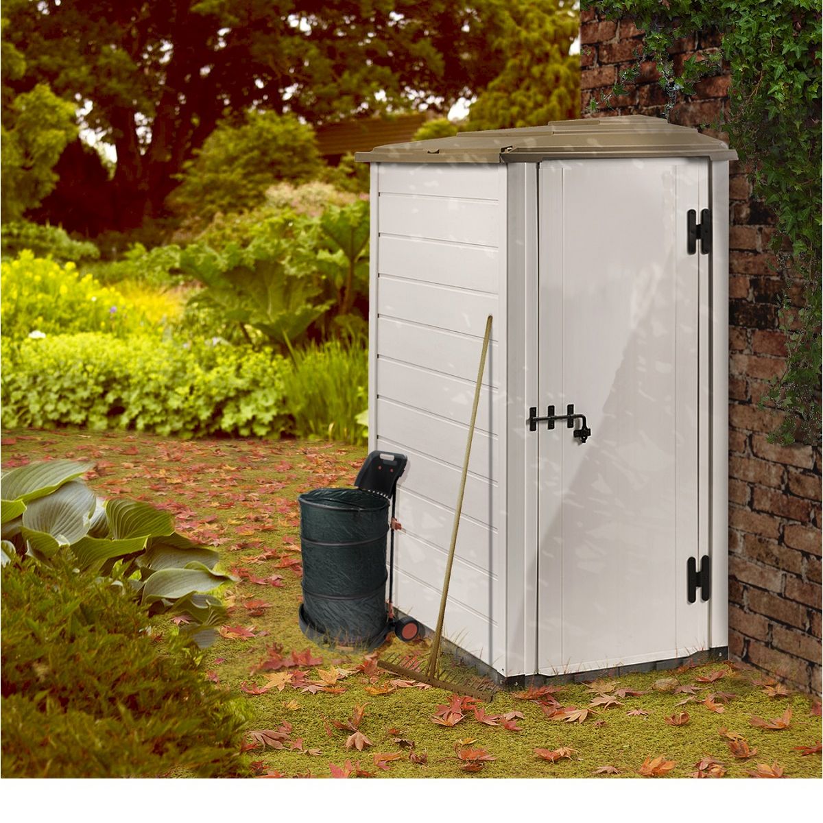 Abri de jardin mural en résine 1,16m²  beige monopente avec plancher EVO 100.1 REVERSO