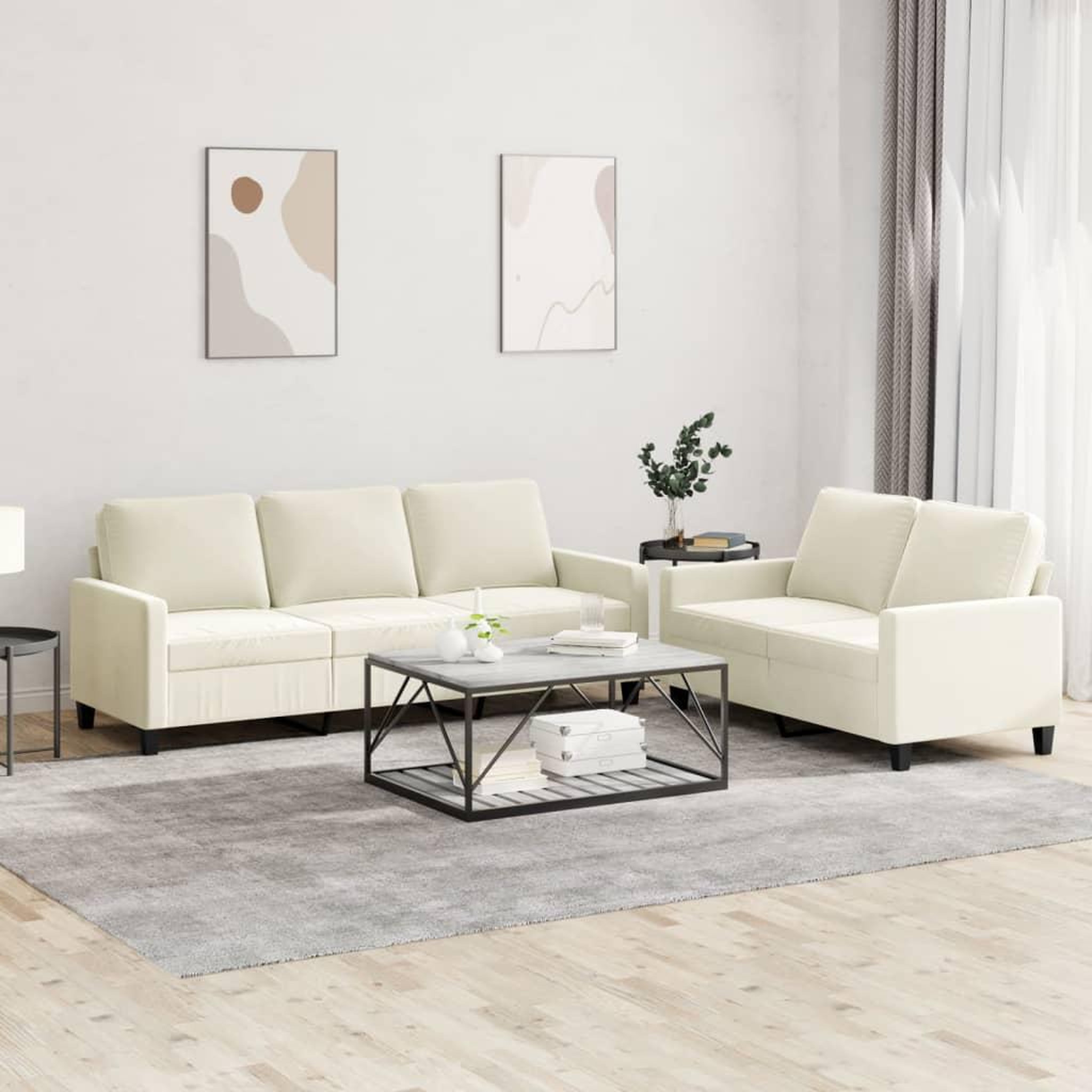 VIDAXL Ensemble de canapes 2 pcs avec coussins Creme Velours