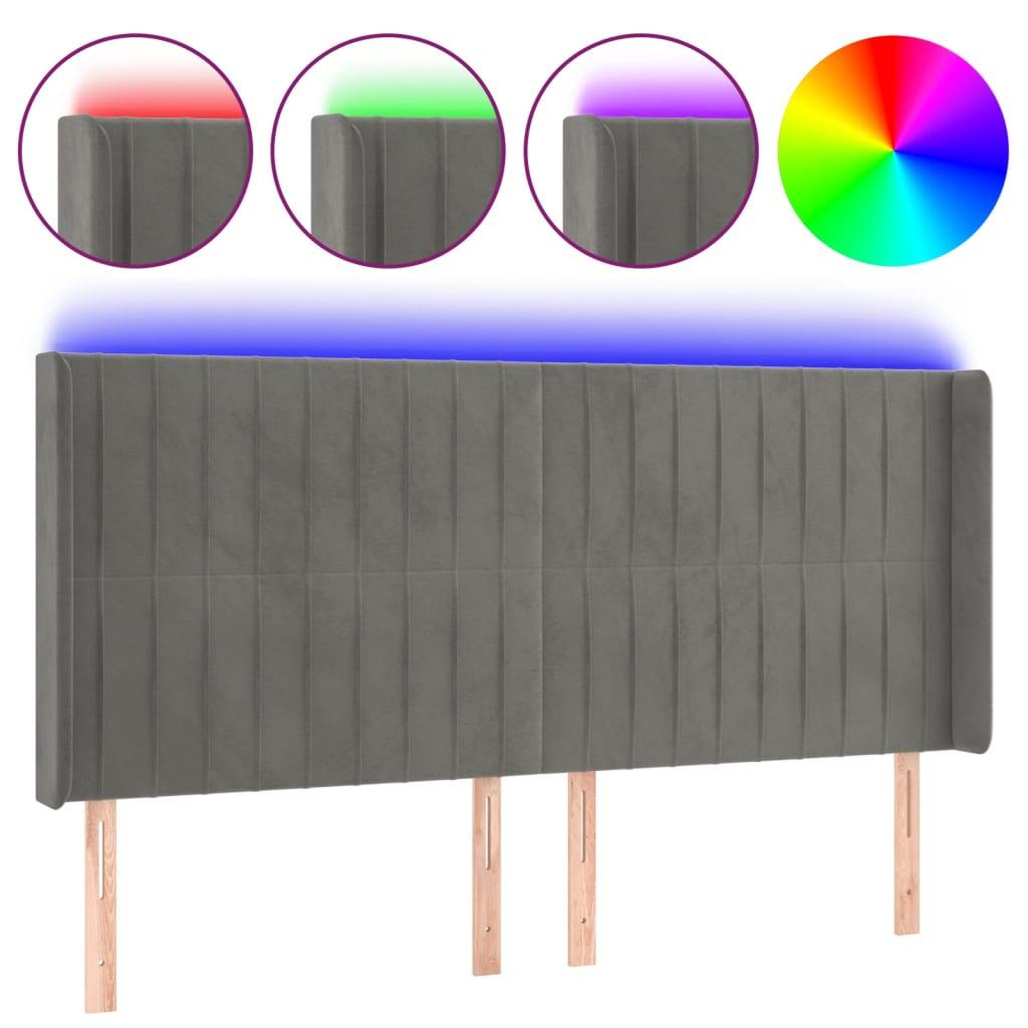 Voir la diapositive 2 : VIDAXL Tete de lit a LED Gris clair 203x16x118/128 cm Velours