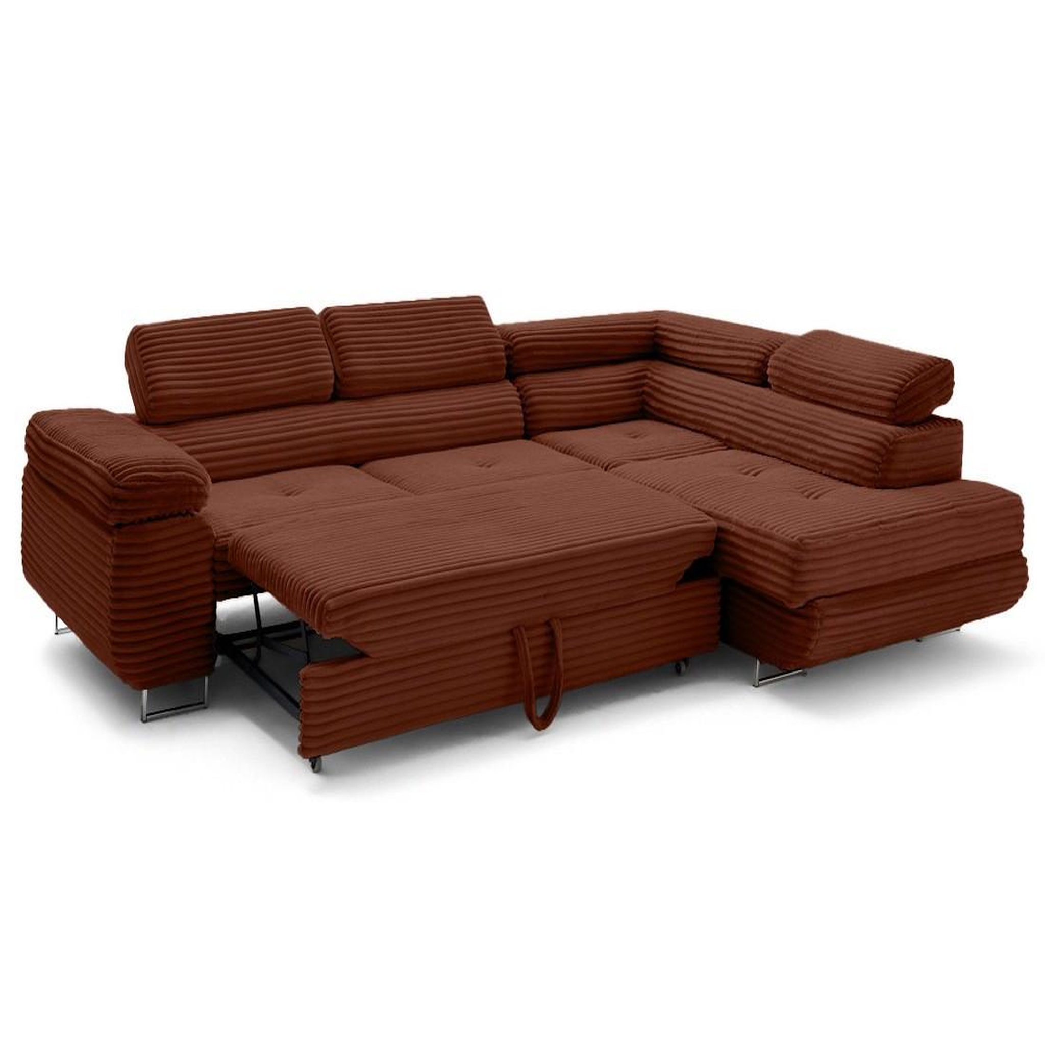 Voir la diapositive 5 : LISA DESIGN Zaria - canapé d'angle droit 5 places convertible avec coffre et têtières en velours côtelé grosses côtes