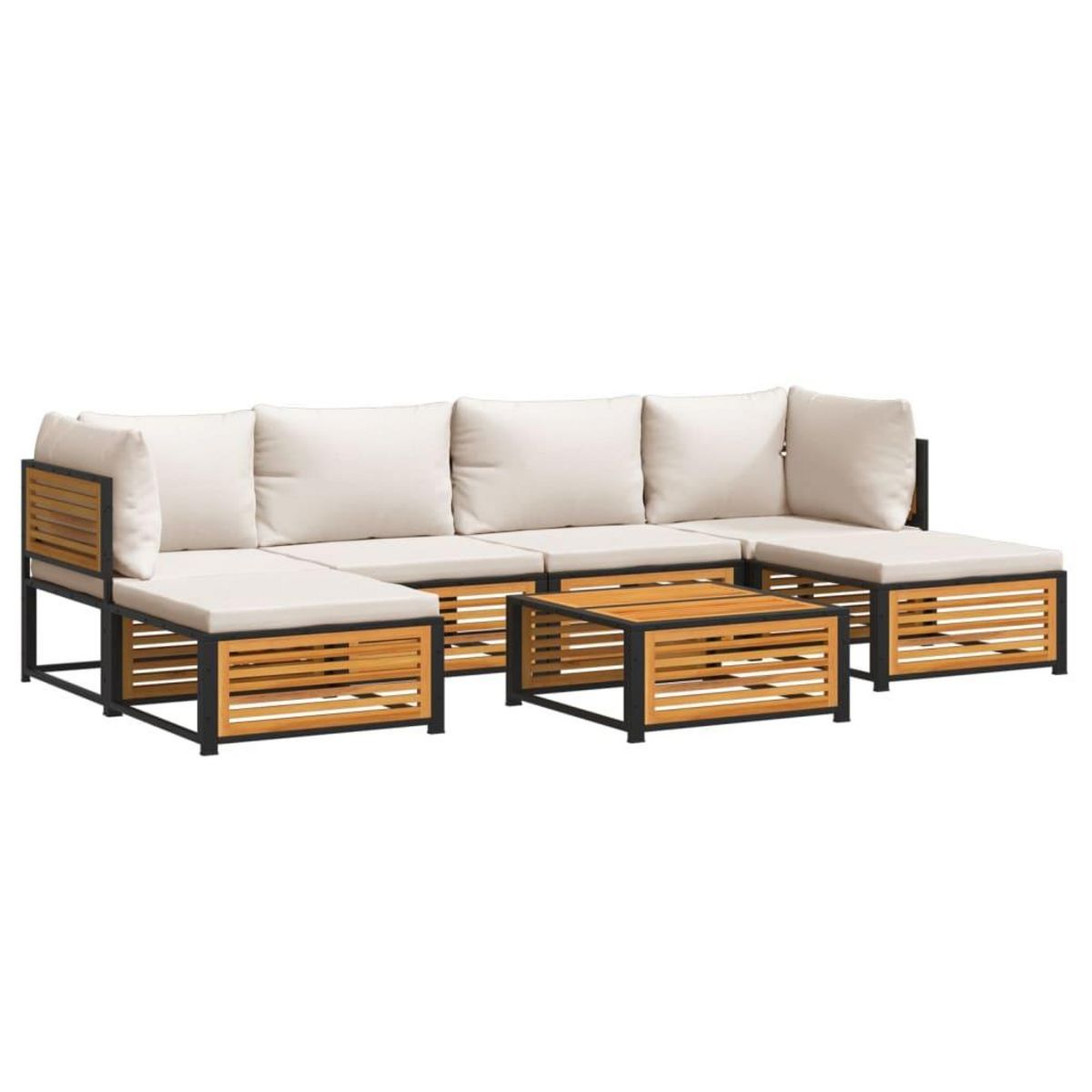 VIDAXL Salon de jardin avec coussins 7 pcs bois massif d'acacia