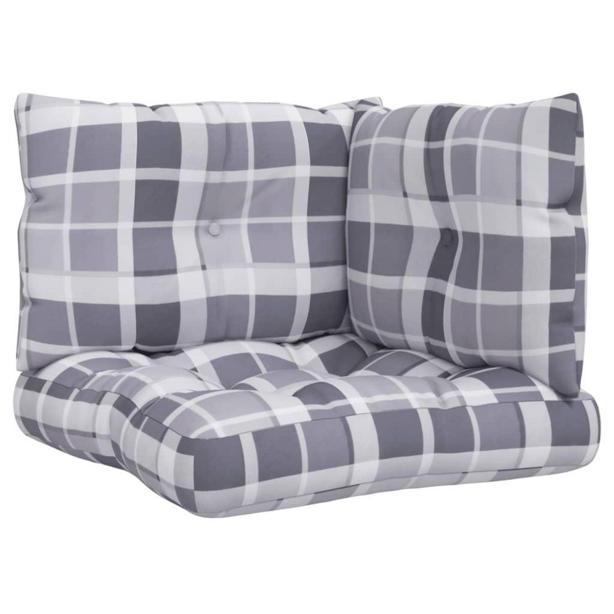 VIDAXL Coussins de palette lot de 3 motif a carreaux gris tissu