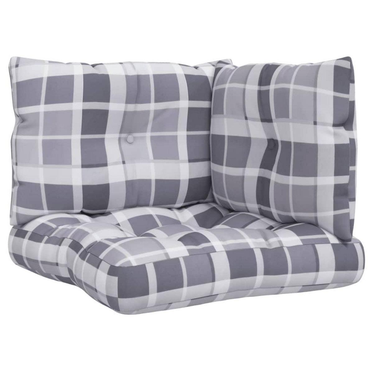 VIDAXL Coussins de palette lot de 3 motif a carreaux gris tissu