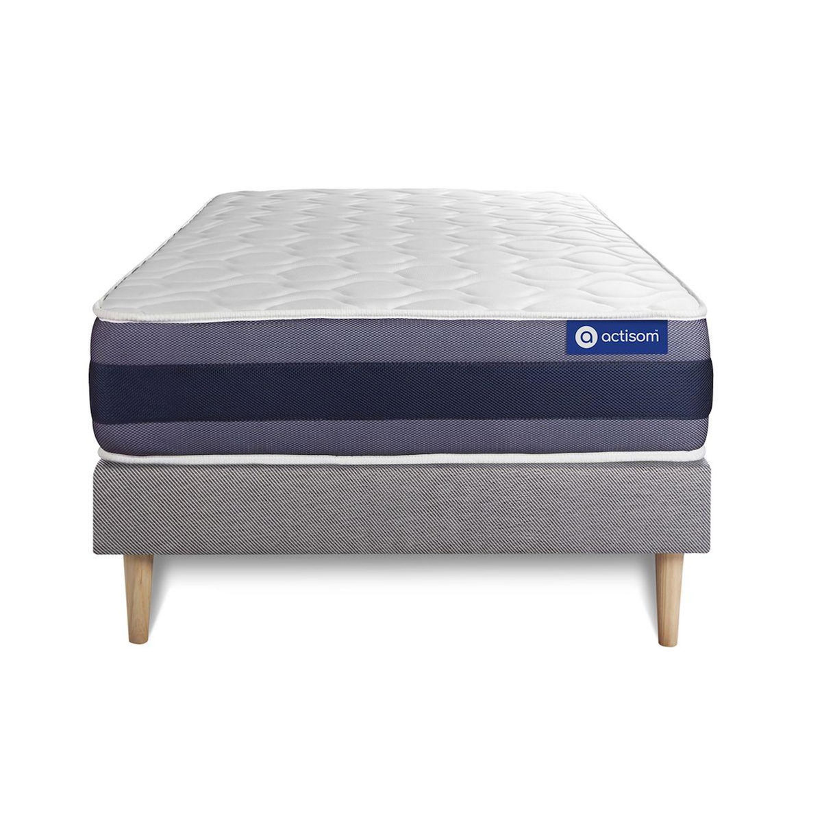 ACTISOM Ensemble matelas Latex+Mémoire de forme ACTILATEX MORPHO 90x200 Maxi épaisseur 5zones de confort + sommier KIT gris