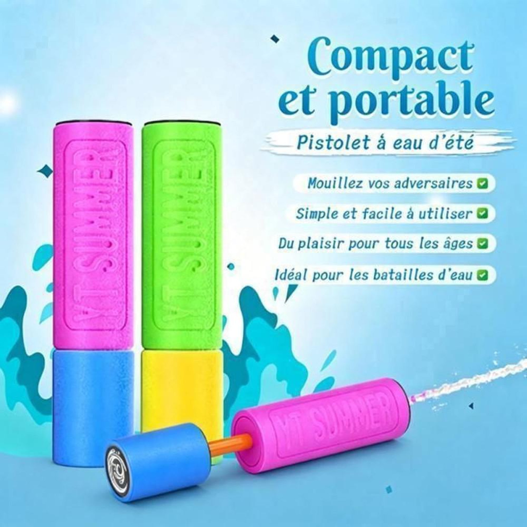 Voir la diapositive 3 : Lot de 18 pistolets à eau en mousse, jeux d'extérieur 4 à 6 m, 3 à 8 ans, couleur bleu vert jaune rose, environ 16 cm