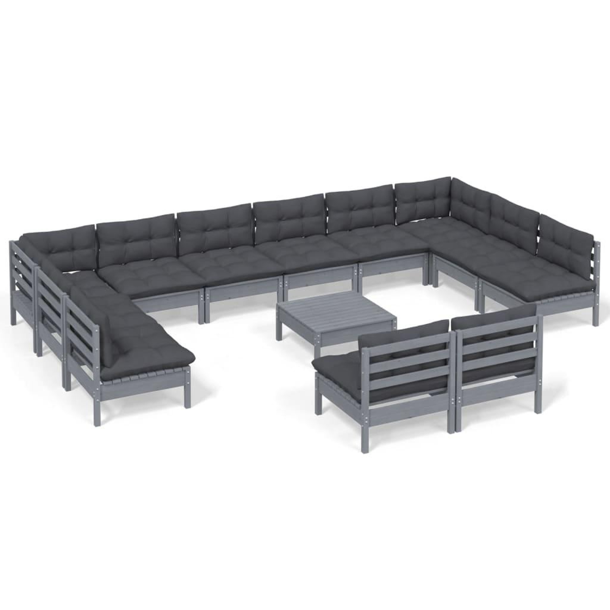 Voir la diapositive 2 : VIDAXL Salon de jardin 13 pcs avec coussins Gris Bois de pin solide