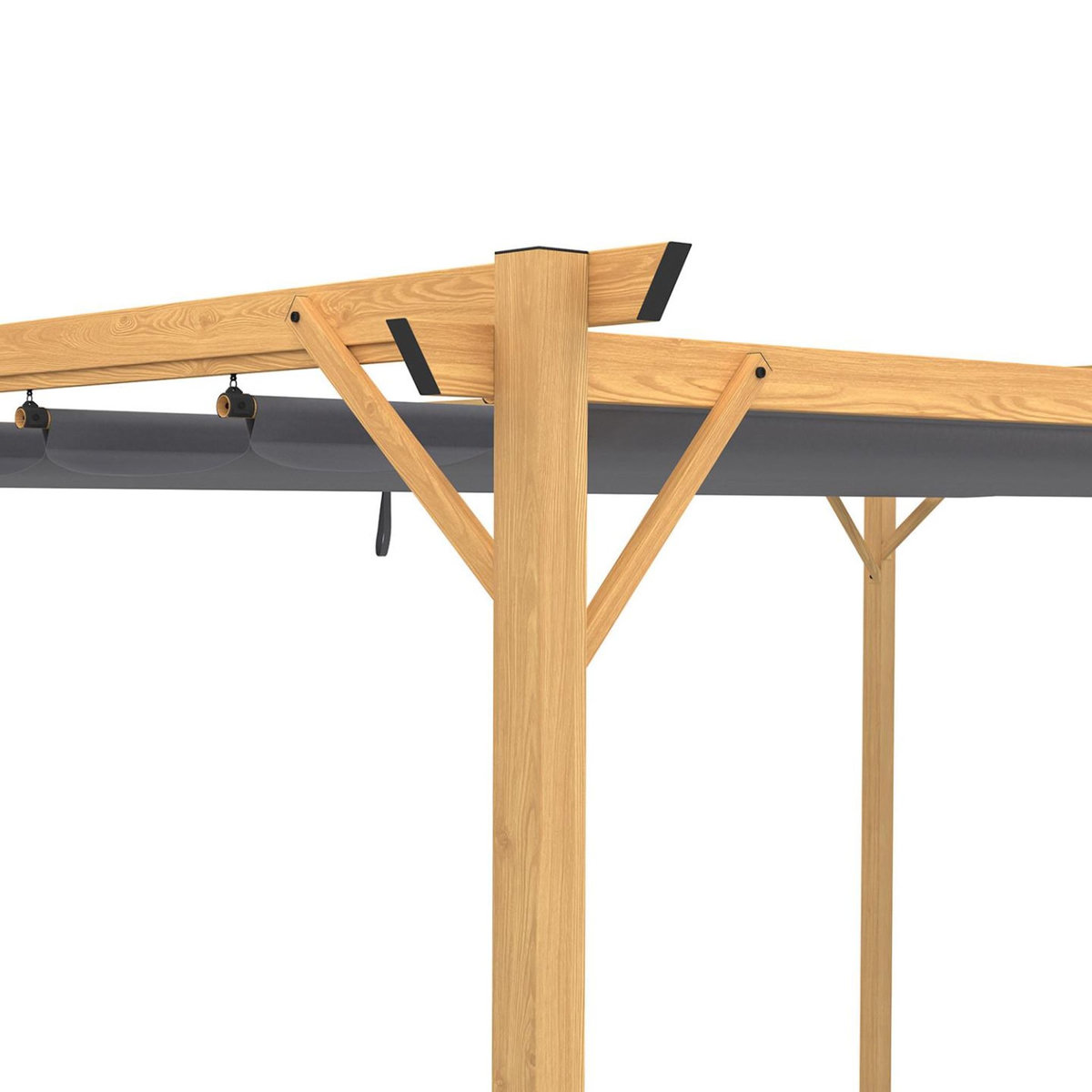 ID MARKET Pergola toit rétractable 4 pieds 3x4 M tonnelle effet bois toile gris anthracite