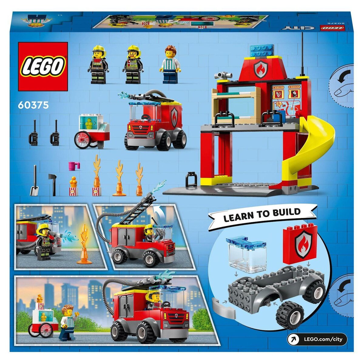 LEGO City 60375 La caserne et le camion de pompier, Jouet avec Véhicule d&rsquo;Urgence, Jouet Éducatif