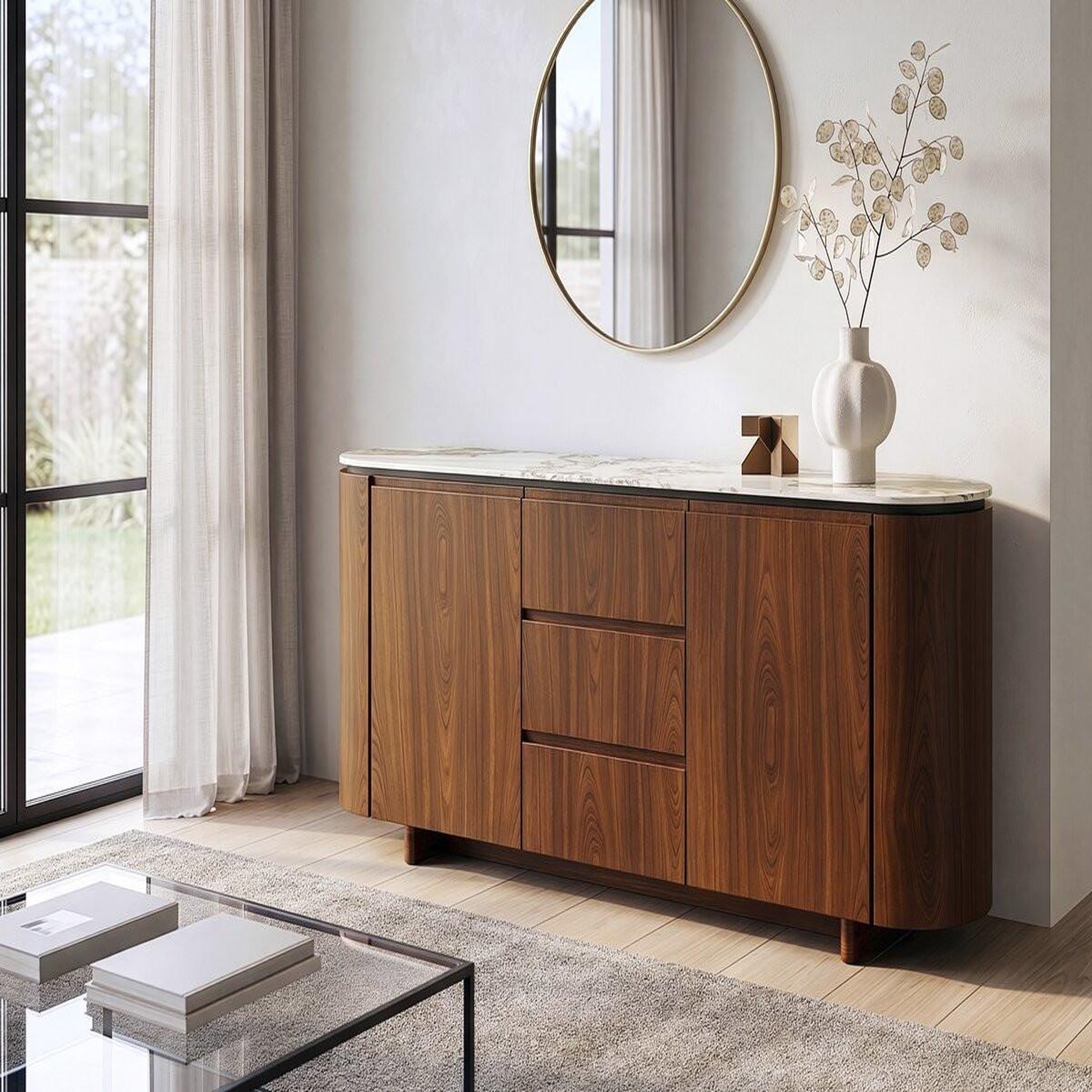 Voir la diapositive 2 : Habitat et Jardin Buffet en bois avec plateau en céramique  stonea  - 180 x 40 x 85 cm - marron
