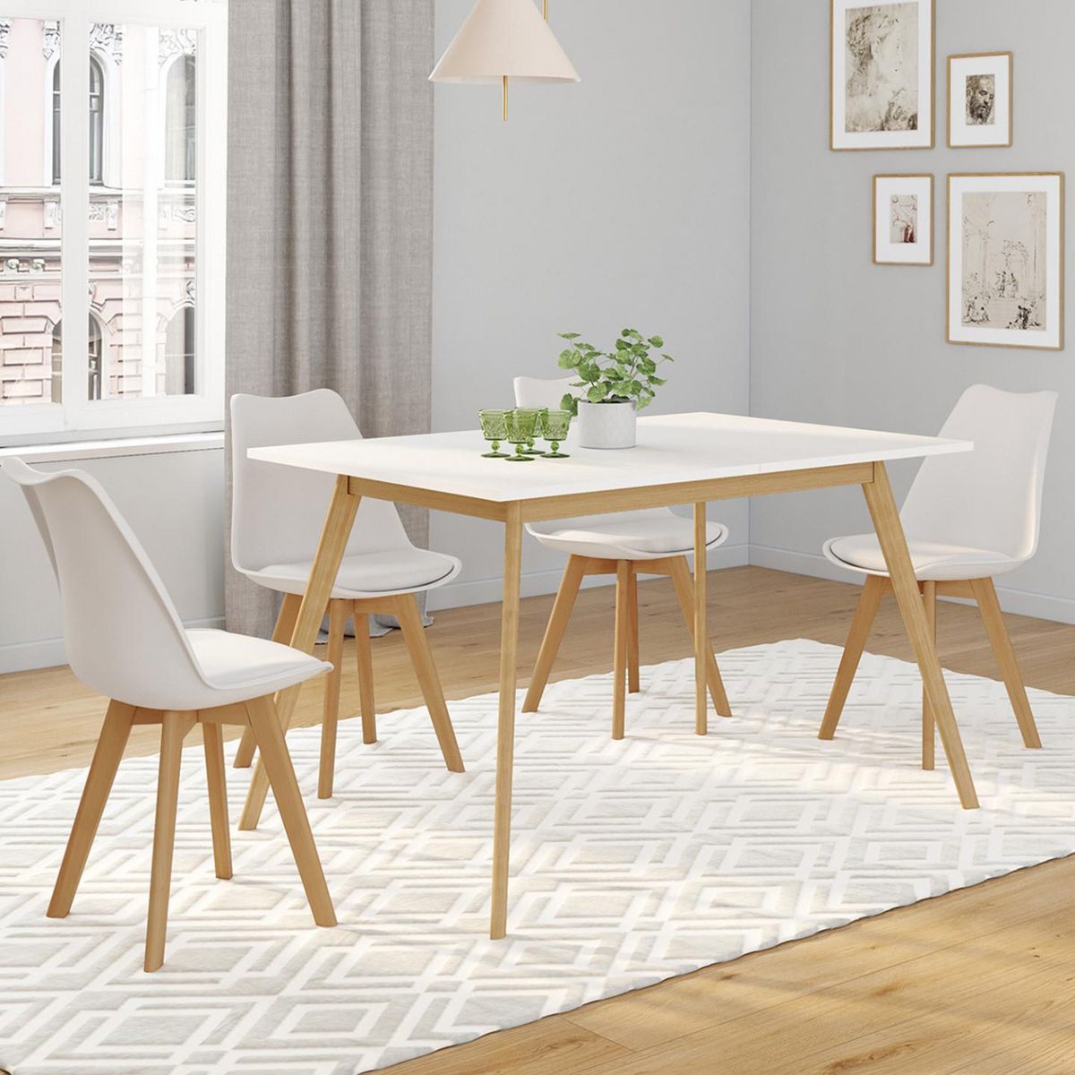 ID MARKET Table scandinave extensible rectangle INGA 4-8 personnes blanche 120-160 cm