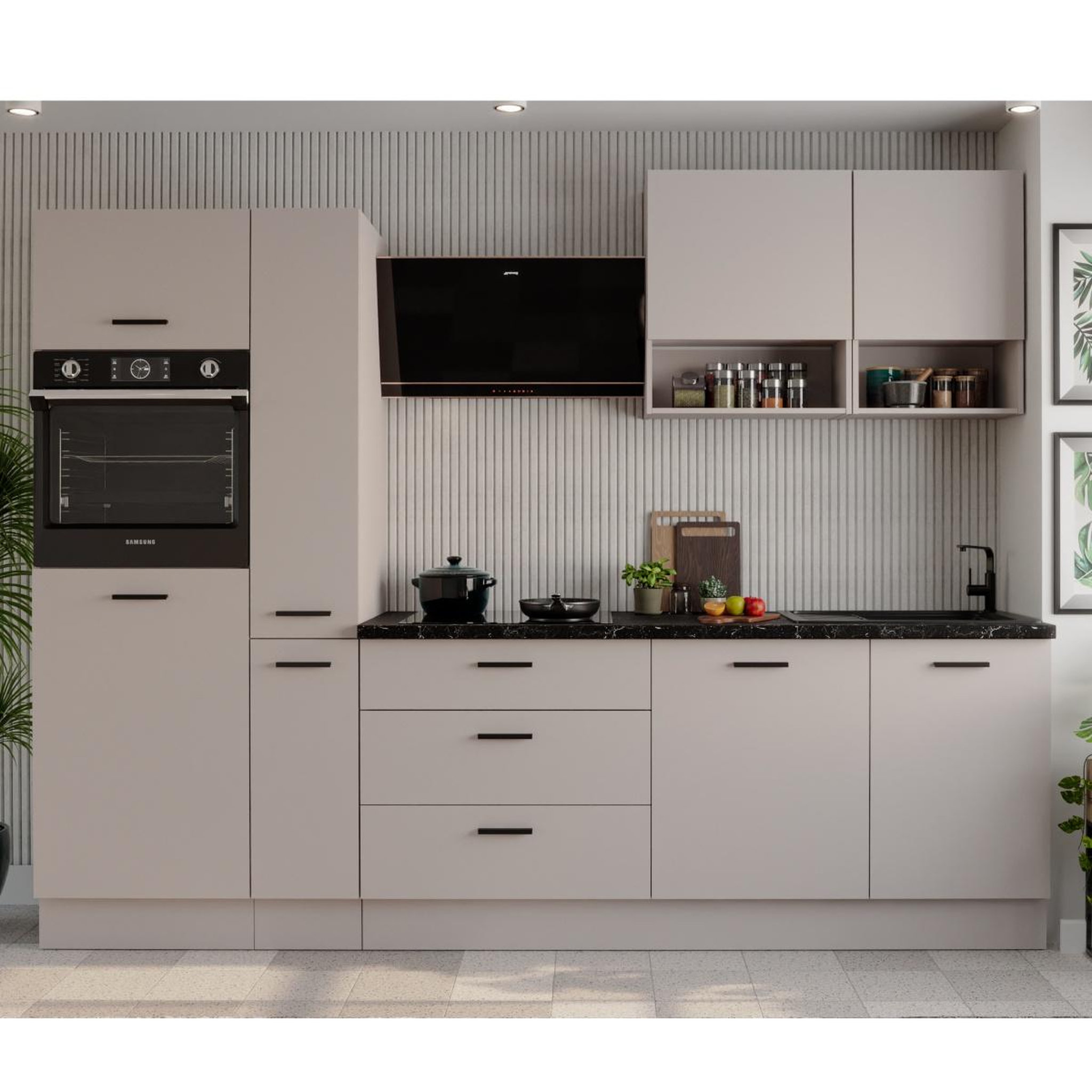 Voir la diapositive 2 : JLC KREATION Cuisine complète moderne beige 280cm TAMA